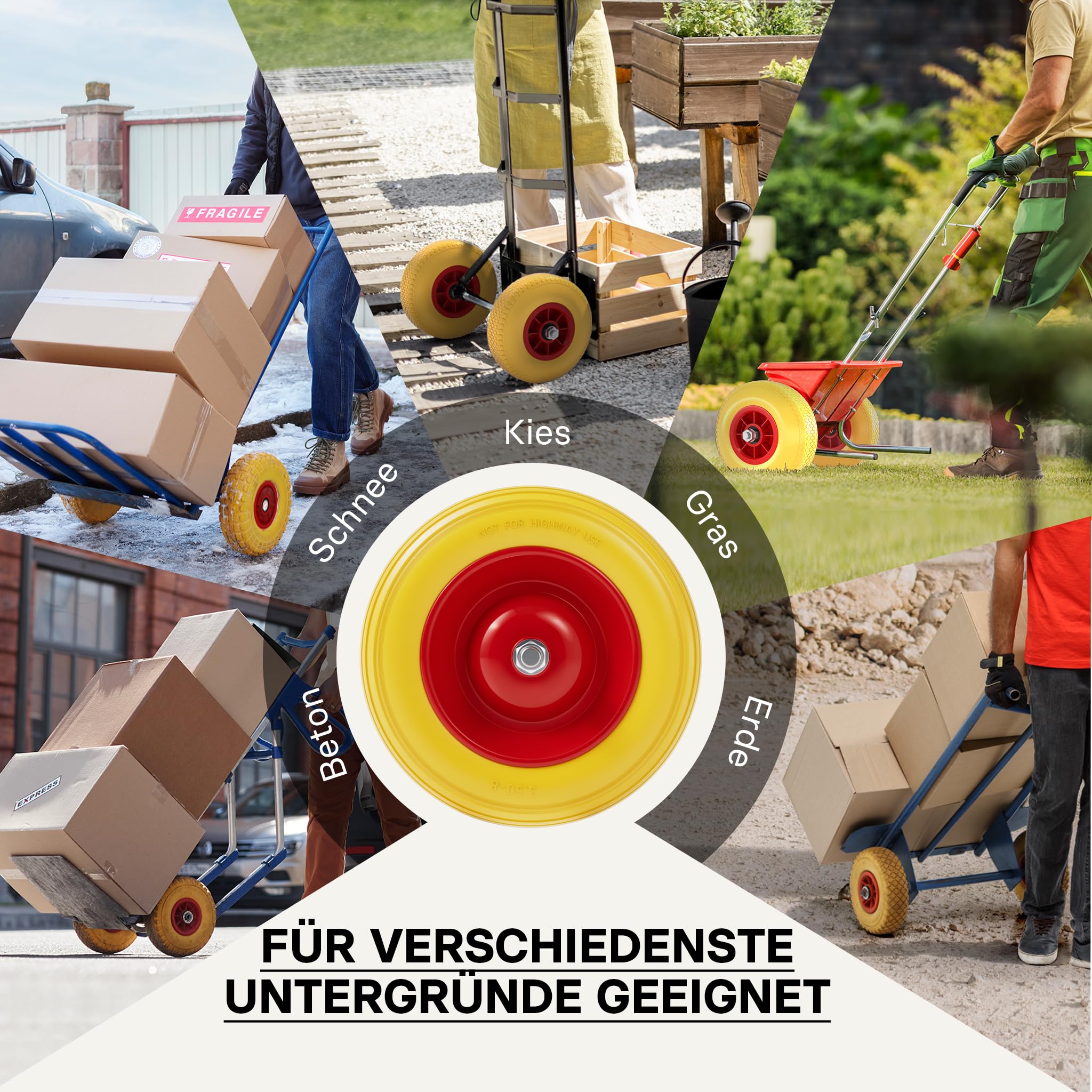 Wiltec Pannensicheres PU Rad 4.00-8 100 x 400 mm 160 kg, Polyurethan Vollgummi Schubkarren Komplettrad mit Steckachse, Schubkarrenrad pannensicher