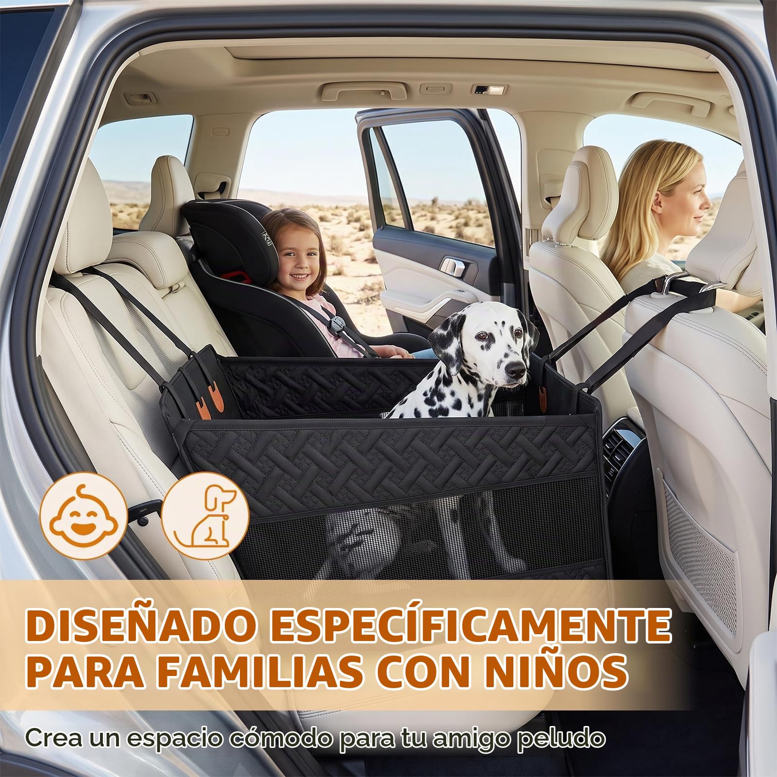 Asiento Coche Perro Grande Mediano, Asiento Perro Coche Base Rígida Reforzada, Impermeable 600D Oxford con Cinturón de Seguridad, Antideslizante para Asiento Trasero hasta 50kg