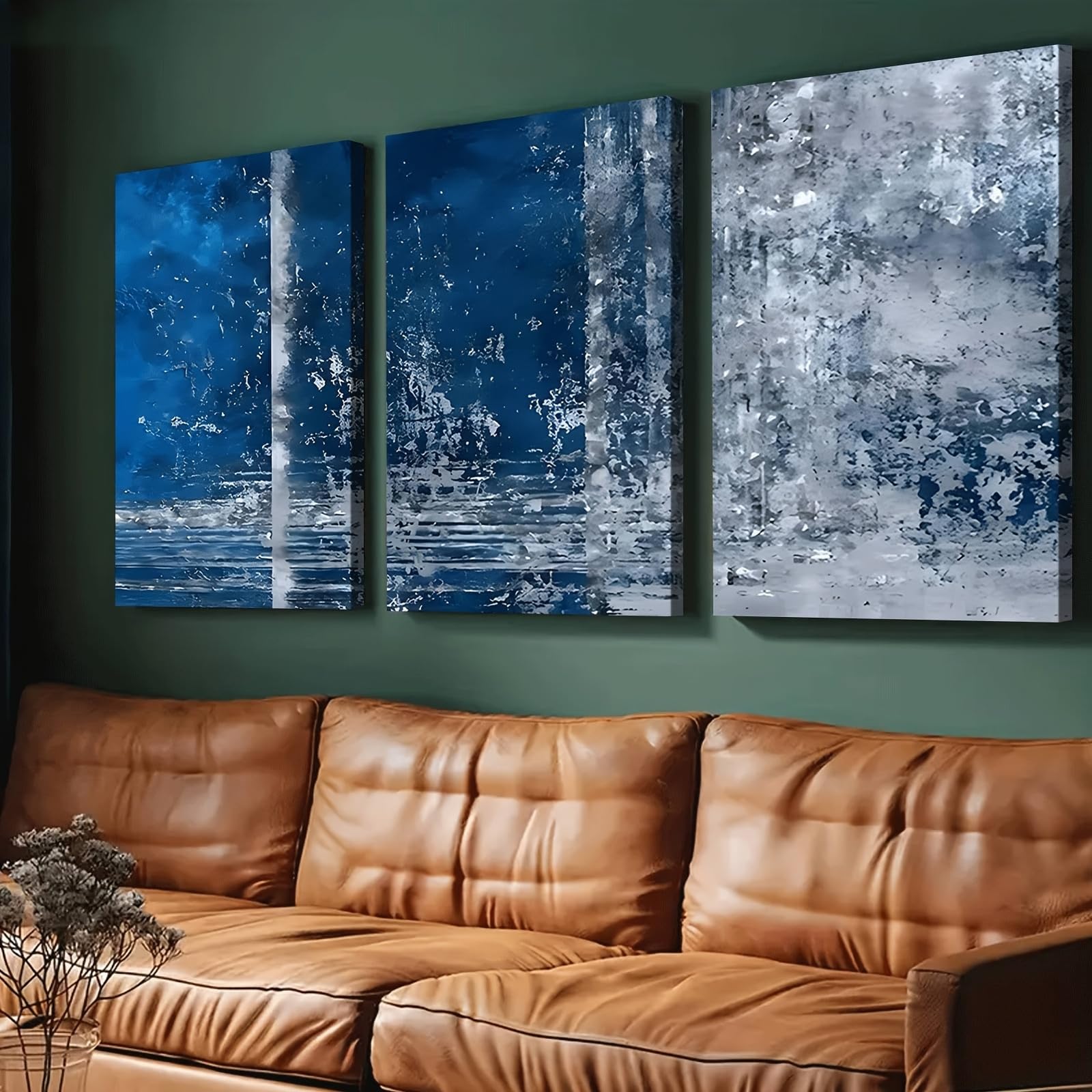 IXEHOH Leinwandbilder Wandbilder Wohnzimmer 3 Teilig Modern Blau Abstrakt Wanddeko Navy Grau Kunstdrucke Wandkunst Vertikale Wandbilder für Wohnzimmer Büro Schlafzimmer 70x100cmx3