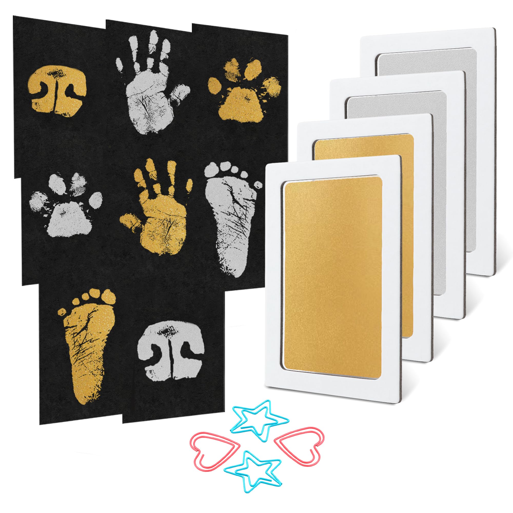 4-Pack Baby Inkless Hand and Footprint Kit Paw Nose Print Kit for Dogs Cats Pets Clean Touch Ink Pad for Baby Pets Newborn Keepsake Mess-Free Ink Pad Small Gold & Silver Gold & Silver Small(Pack of 4)