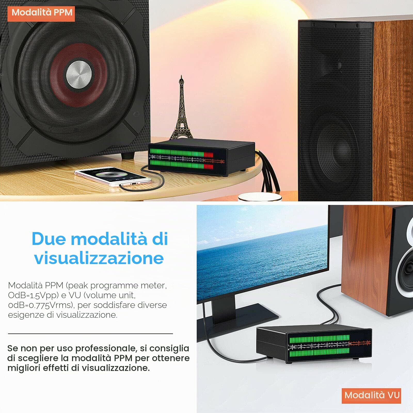 Display del misuratore di livello sonoro a LED a doppio canale MIC Visualizzatore di spettro musicale Home Audio Splitter Adapter