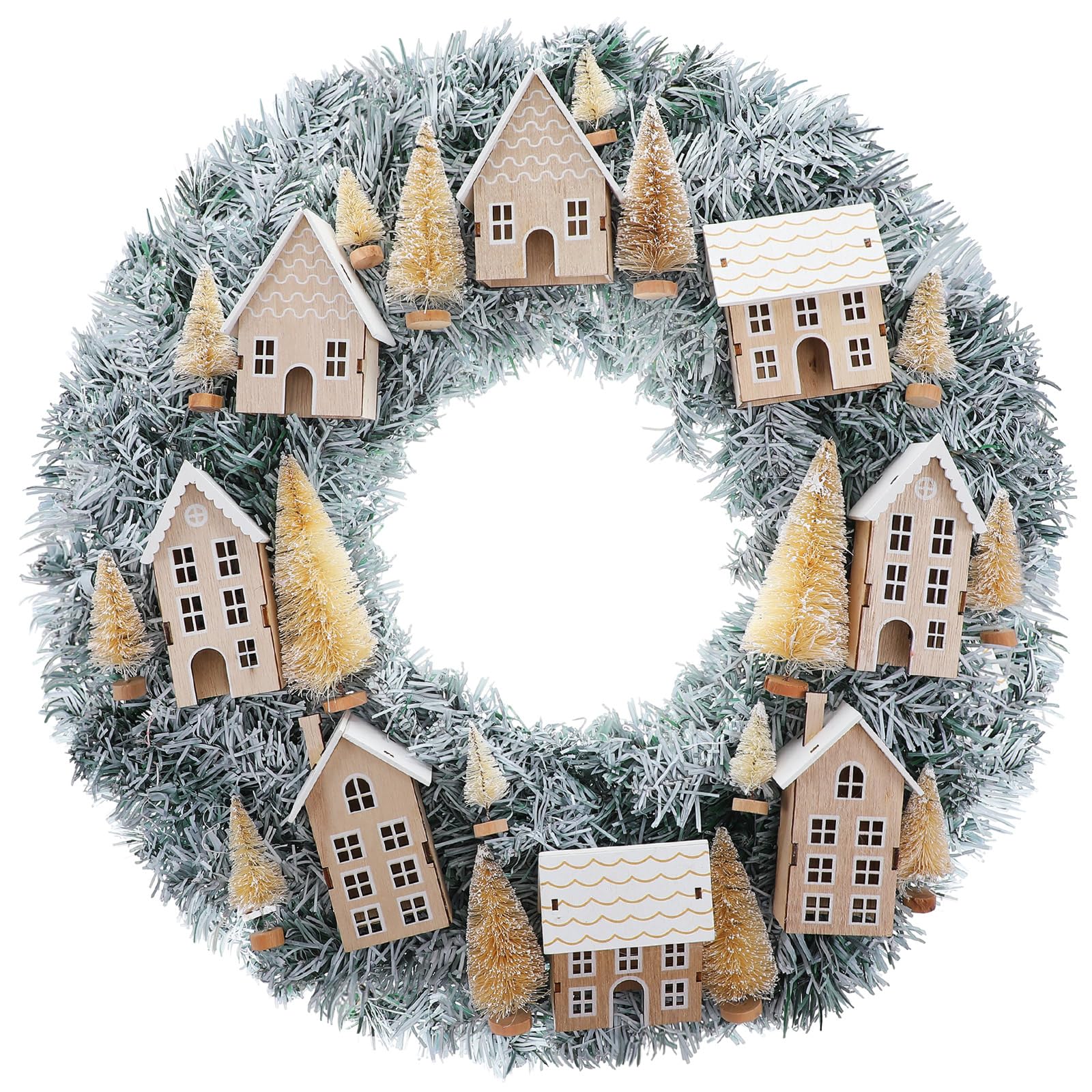 Christmas Wreaths for Front Door Xmas Village Wreath Christmas Village Accessories Outside Christmas Wreaths for House Mini Craft Wreaths Winter for Windows, Walls, Xmas Decorations, 20 Inch
