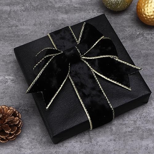 Vista 90 de Ribbli - Cinta de terciopelo dorado verde oscuro metálico con alambre de 2.5 pulgadas, cinta navideña de terciopelo arrugado para envoltura, decorar