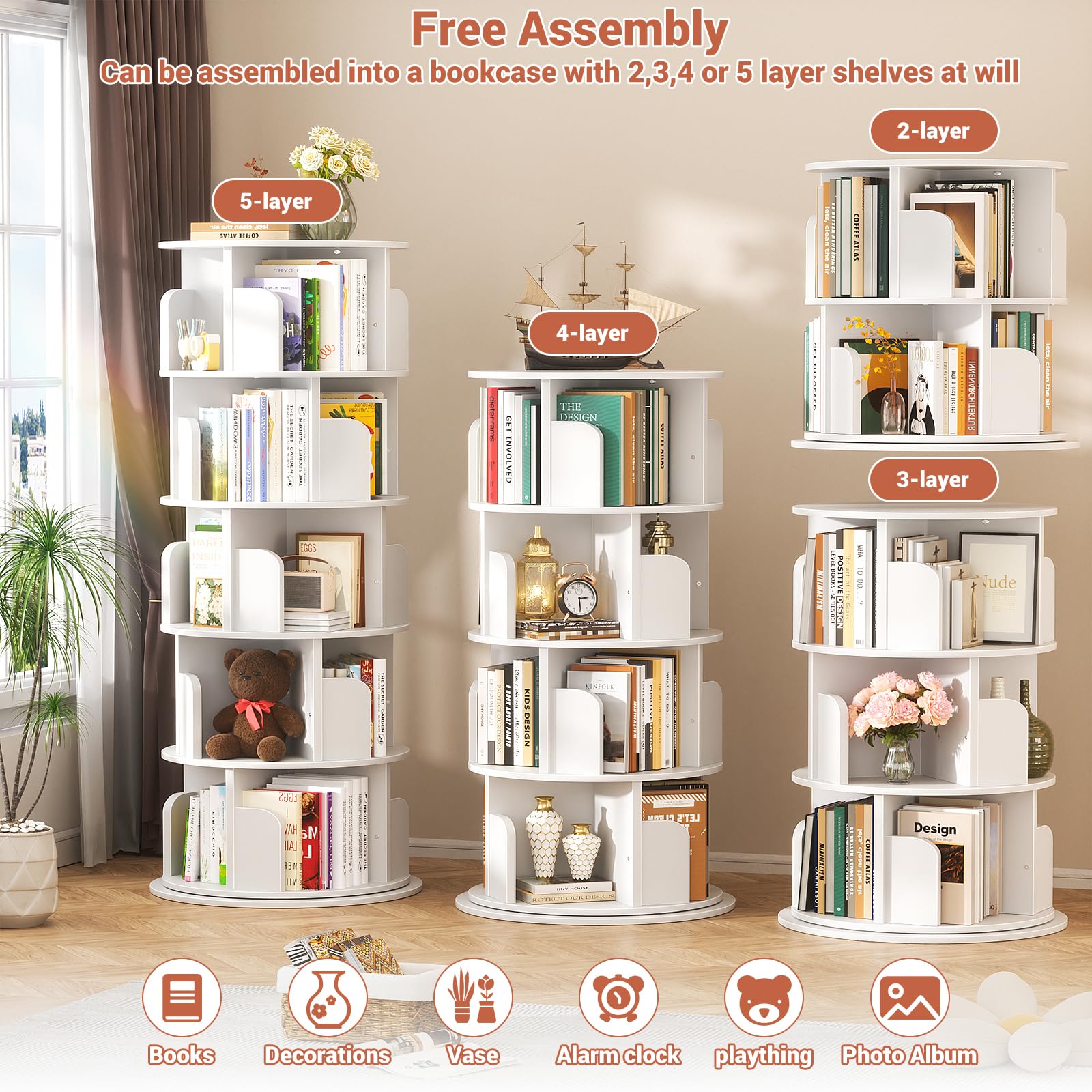Amazon.com: Besiost Rotating Bookshelf Tower, 5 Tier Spinning