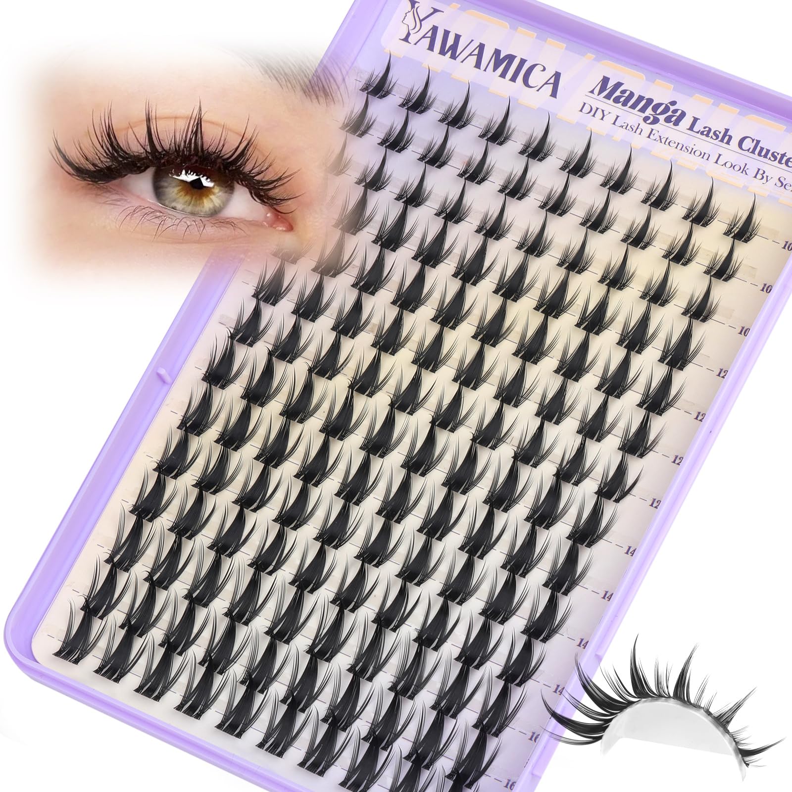 Yawamica Manga Lash Clusters Spiky Eyelash Clusters Wispy Lash Extensions 10-16mm Fairy Individual Lashes C Curl DIY Anime
