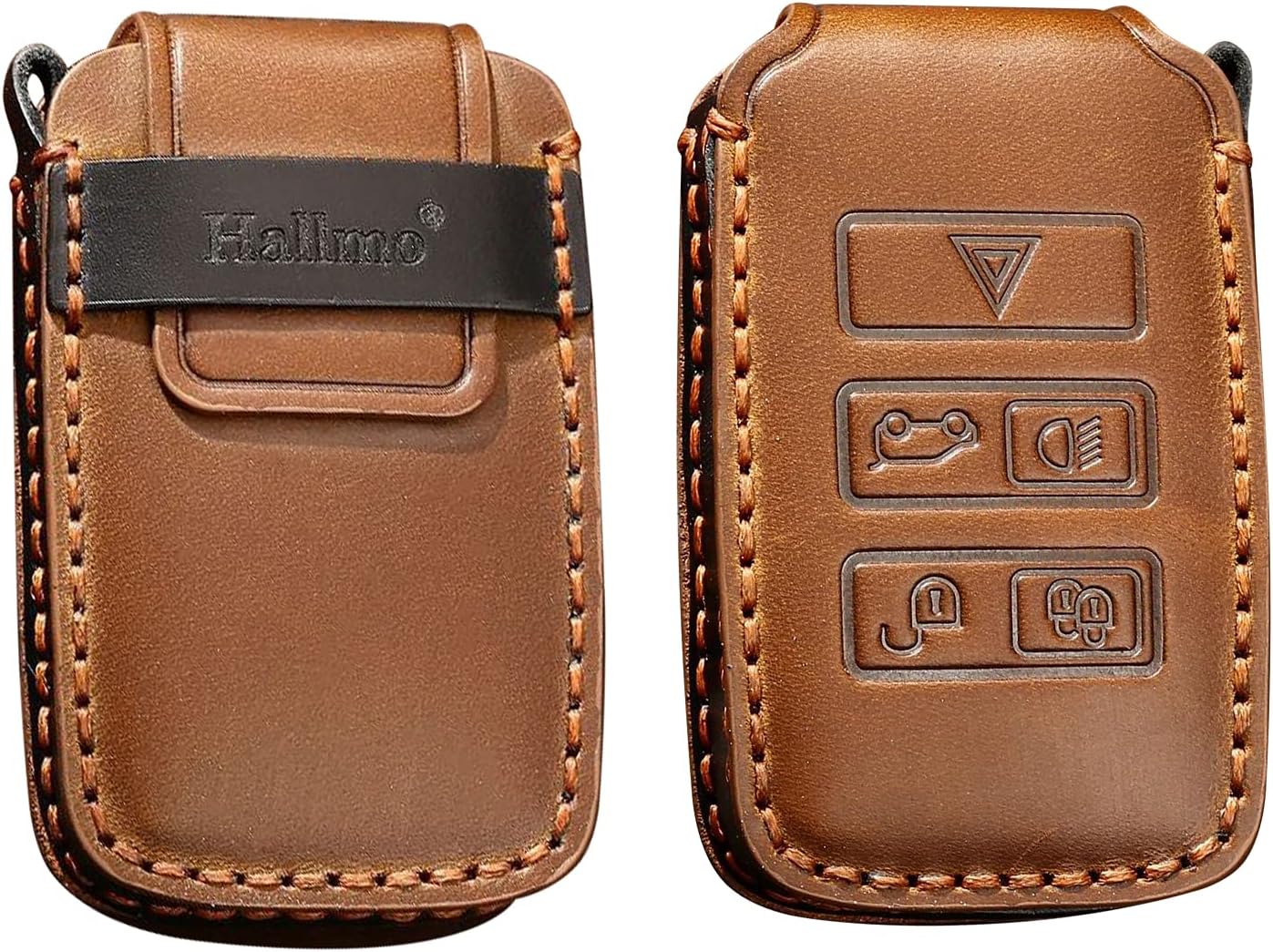 For Land Rover Leather Key Car Fob Cover Holder Protector for Range Rover Sport Evoque Velar Discovery 5 2018 2019 5-Button Remote Car Key Case Keyring Key Chain Key Ring（brown）