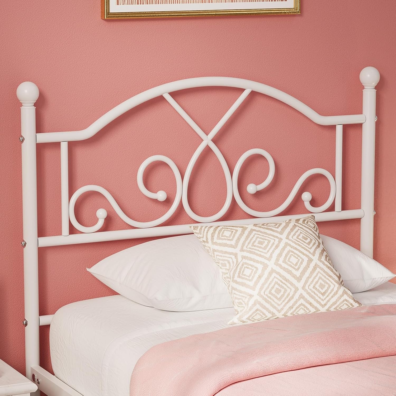 Weehom Twin Bed Frames, Modern Twin Size Metal Bed Frames for Kids Girls, No Box-Spring Needed Twin Platform Bed Frame with Unique Headboard and Footboard, 11.23 Inches Storage Space - White - Image 5