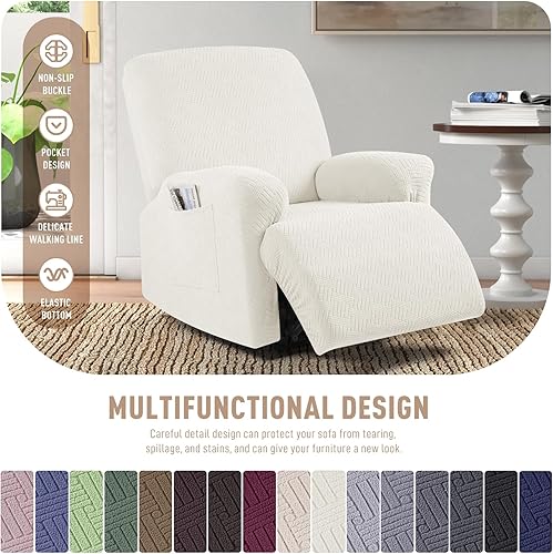 Miniatura 4 de KinCam Fundas reclinables, fundas elásticas para sillas reclinables, fundas para sofá reclinable, fundas de sofá reclinable a rayas, fundas