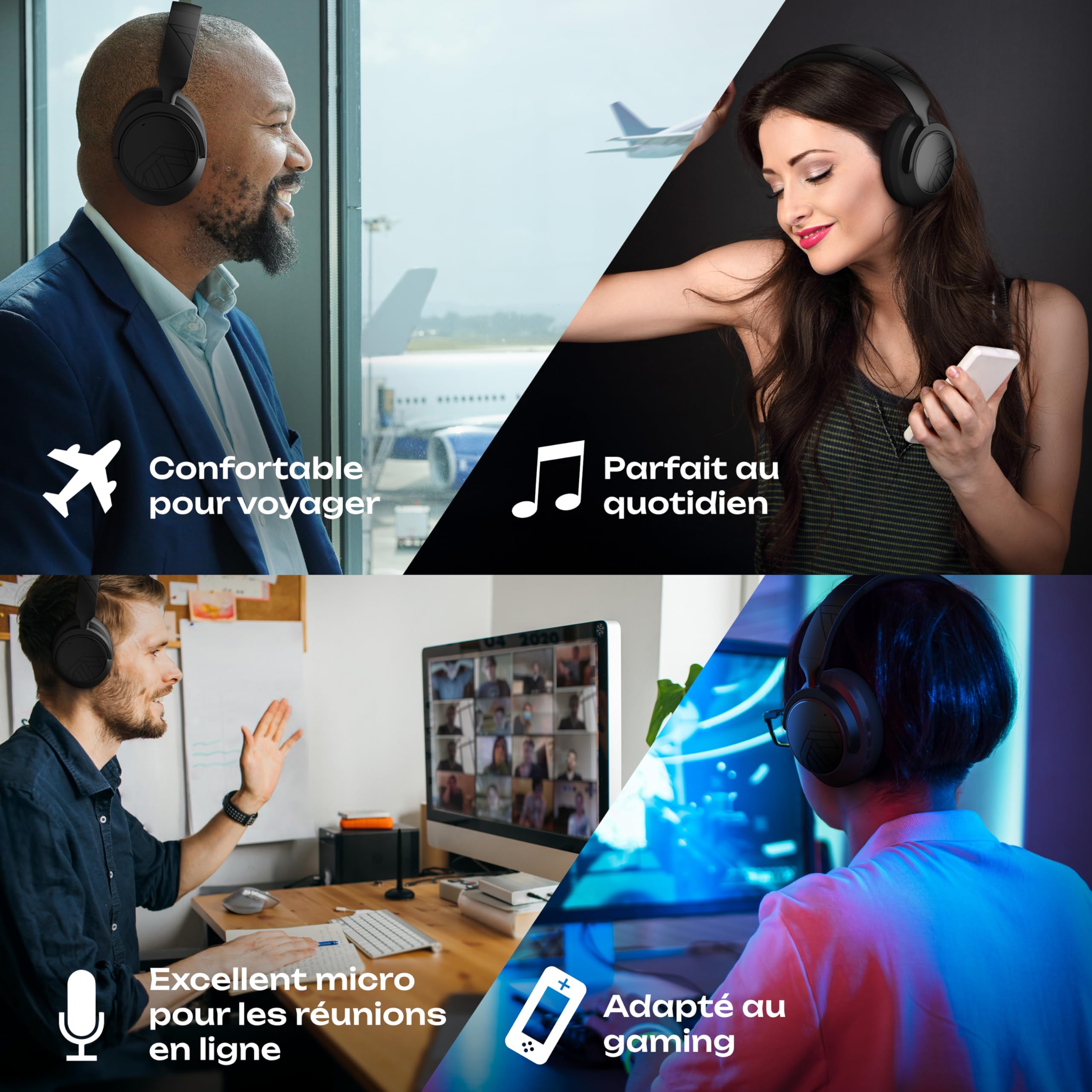 PowerLocus Casque Bluetooth Sans Fil à Réduction de Bruit Hybride, 70H d'Autonomie, Bluetooth 5.4, Basses Profondes, Casque Over-Ear Pliable, Oreillettes Confort et Connexion multipoint pour Voyage/TV