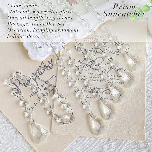 Miniatura 7 de KANPURA Guirnalda de cristal de 1 pie, lámpara colgante de cristal de hoja de arce con cadena octagonal transparente de 0.555 pulgadas para Navidad,