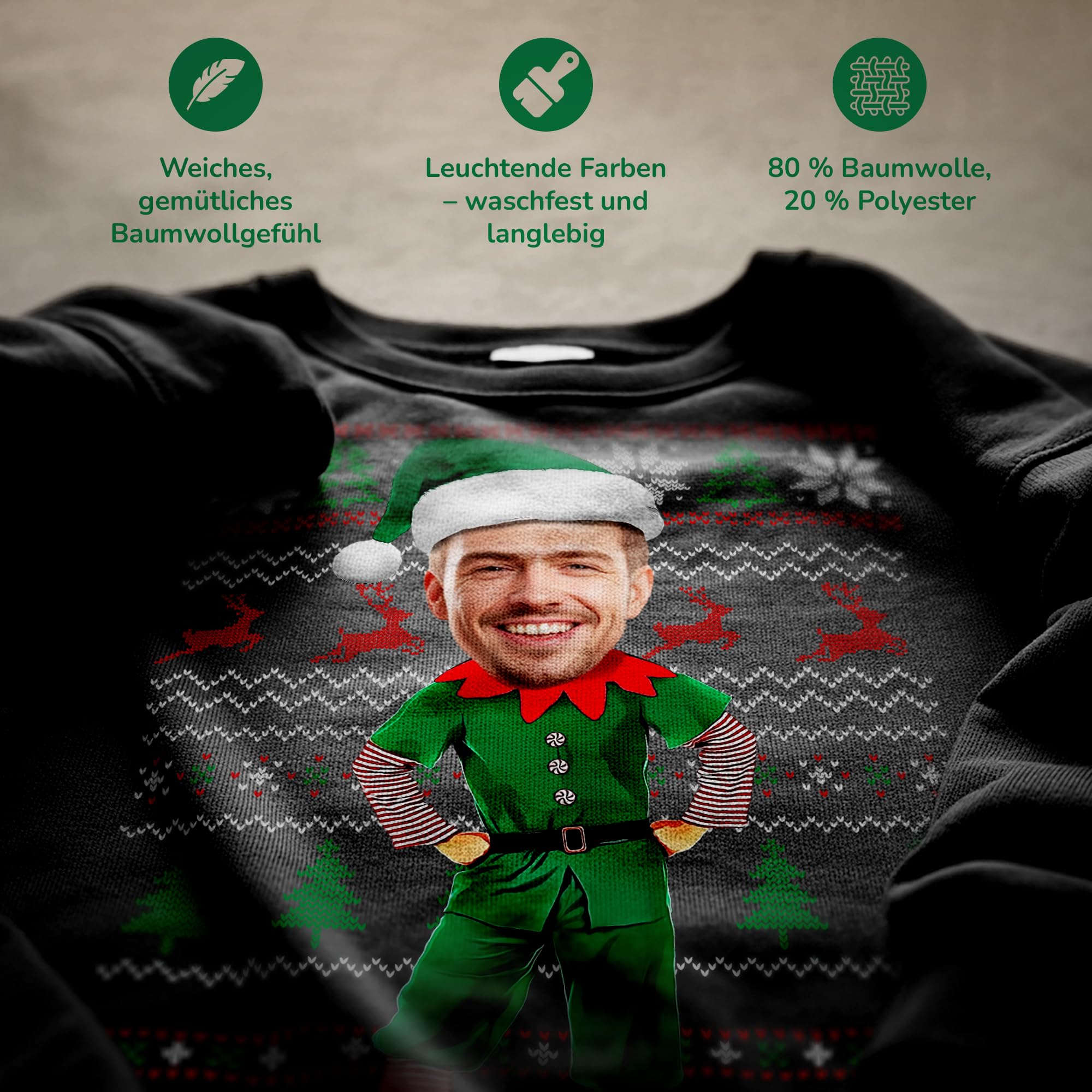 Personalisiertes Weihnachts Sweatshirt – Mit eigenem Foto oder Gesicht – Lustiger & Hässlicher Weihnachtspullover für Damen & Herren – Einzigartiges Geschenk zu Weihnachten