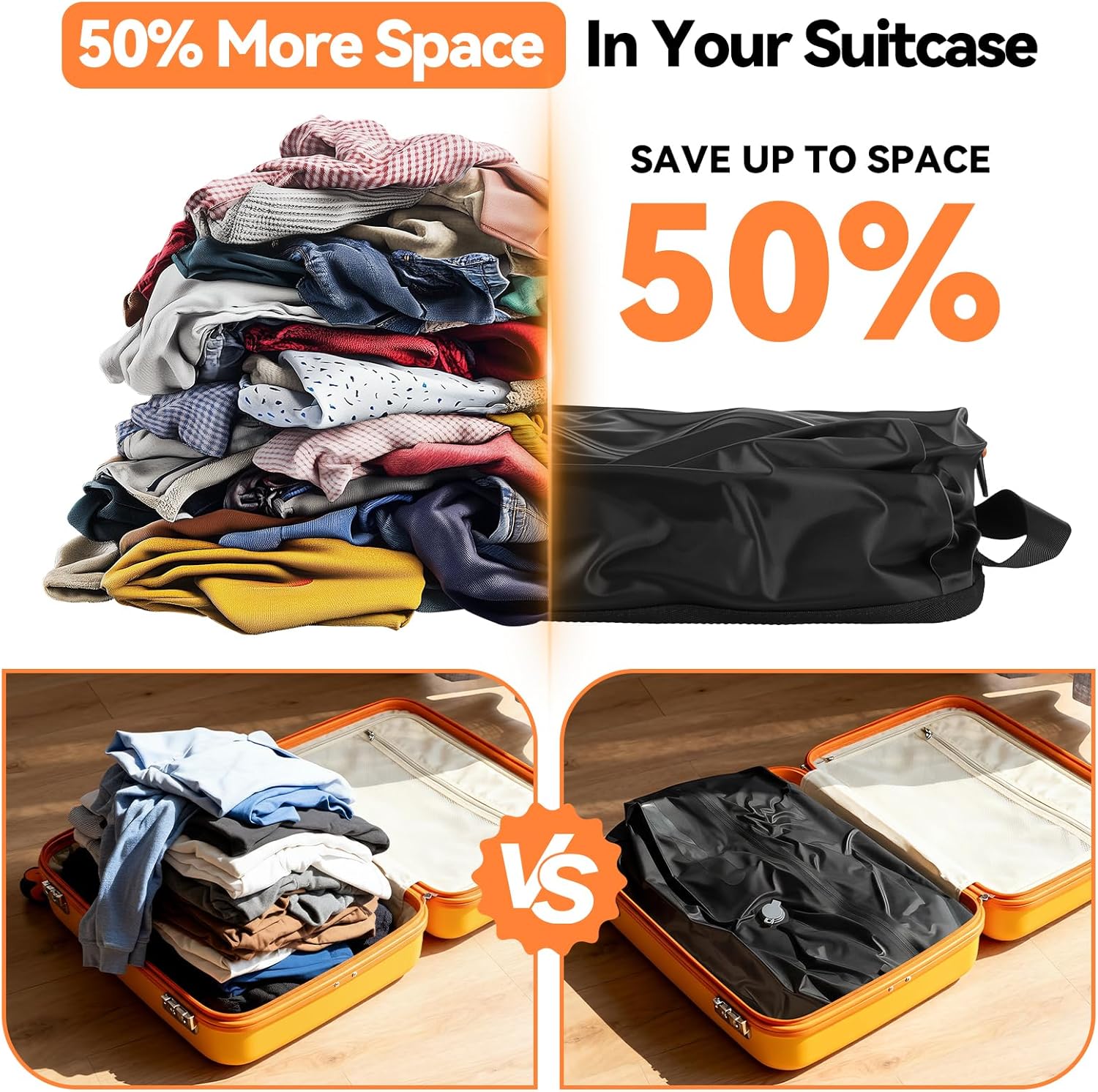 Vacuum Travel Bags with Rechargeable Pump, 3 Pack Space Saver Compression Bags for Luggage, Reusable Clothing Storage Bags for Travel, Carry On & Closet (28L + 2 x 17L)