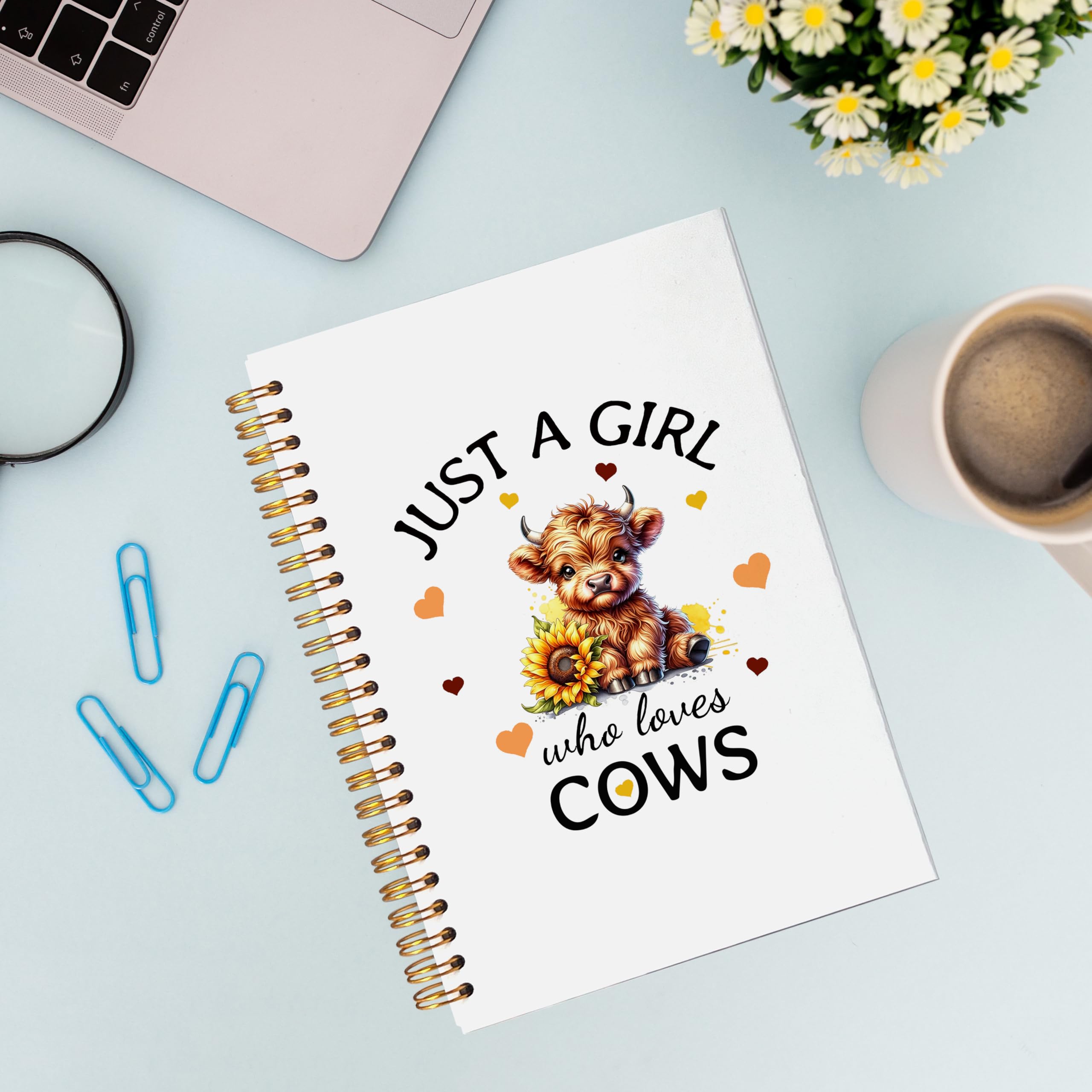 VNWEK Highland Cow Lover Gifts - Taccuino a spirale, 14 x 20 cm, con copertina rigida, con copertina rigida e copertina rigida