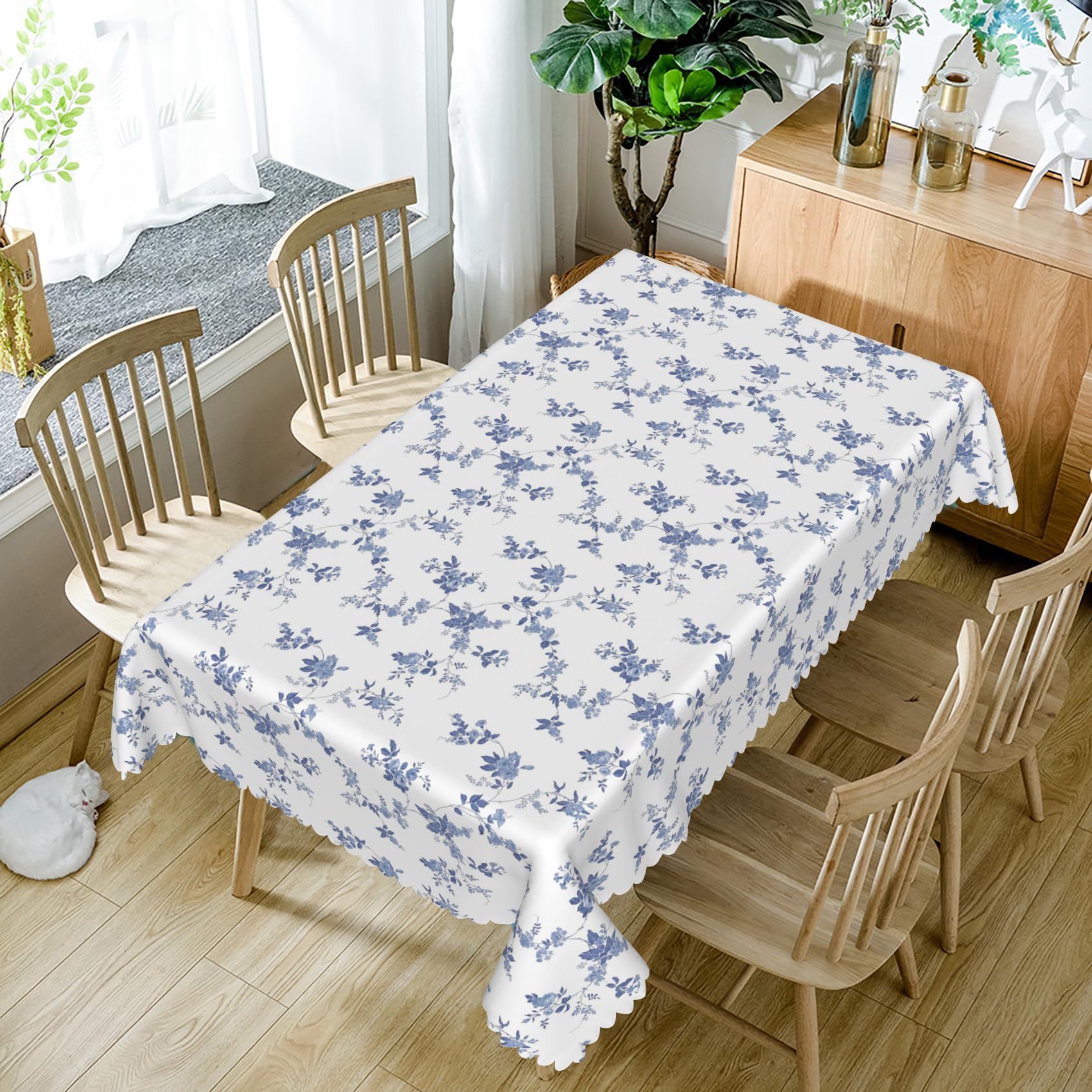BLUE FLOWER CO 70x90 Inch Rectangular Tablecloth - Farmhouse Style Double Hemstitched Linen Table Cover For 8-10 Seats, Dusty Rose