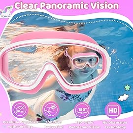 Vvinca Kids Swim Goggles for Age 2-8, Toddler Goggles with Fabric Strap Cover Wide View Anti-Fog/UV Protection No Leak Pain-Free Pool Glasses for Kids Girls Boys