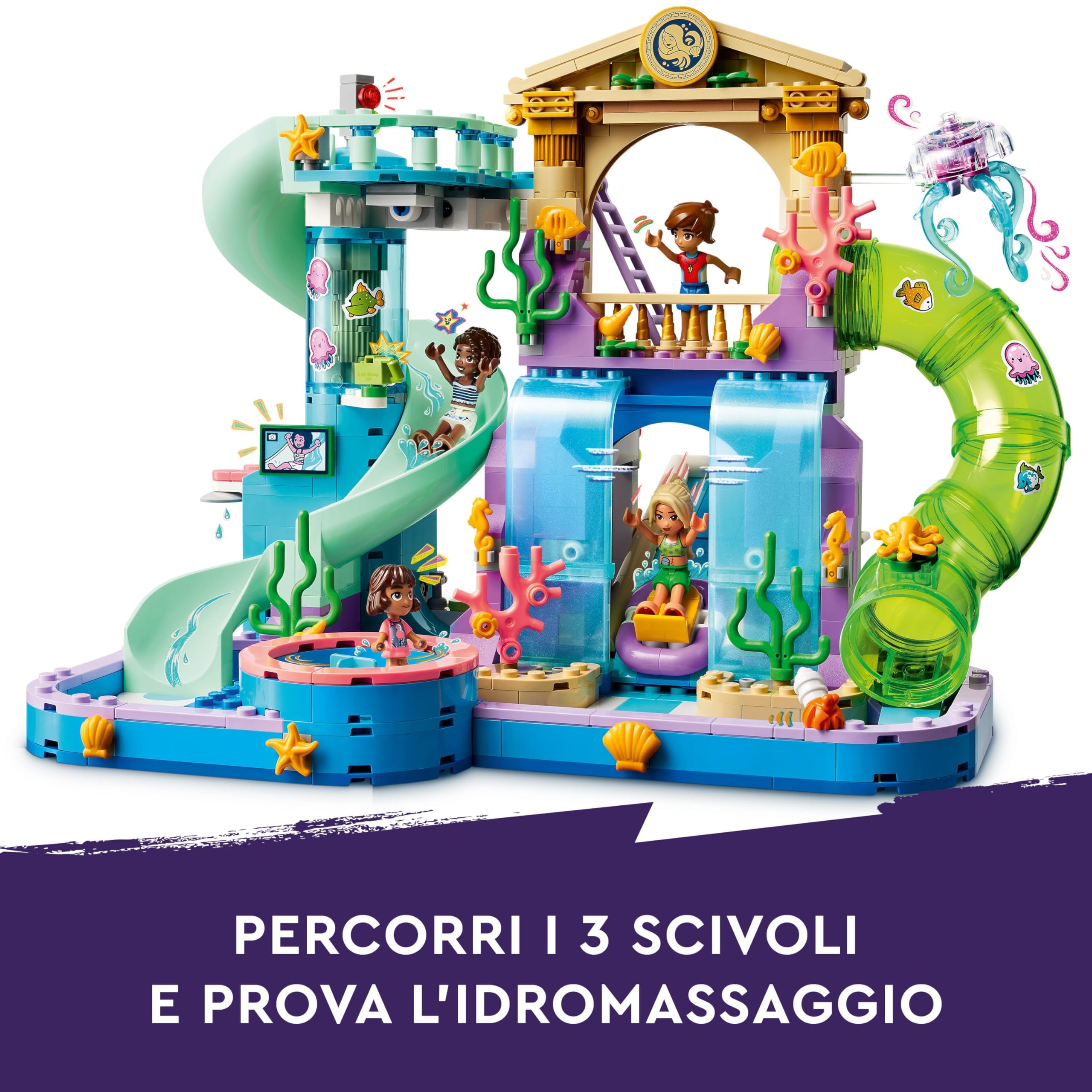 LEGO Friends Parco Acquatico di Heartlake City - Giocattolo con 4 Mini Bamboline, 3 Scivoli e Tanti Accessori peri Giochi Estivi - Regalo Creativo per Bambine da 8 Anni in su - 42630