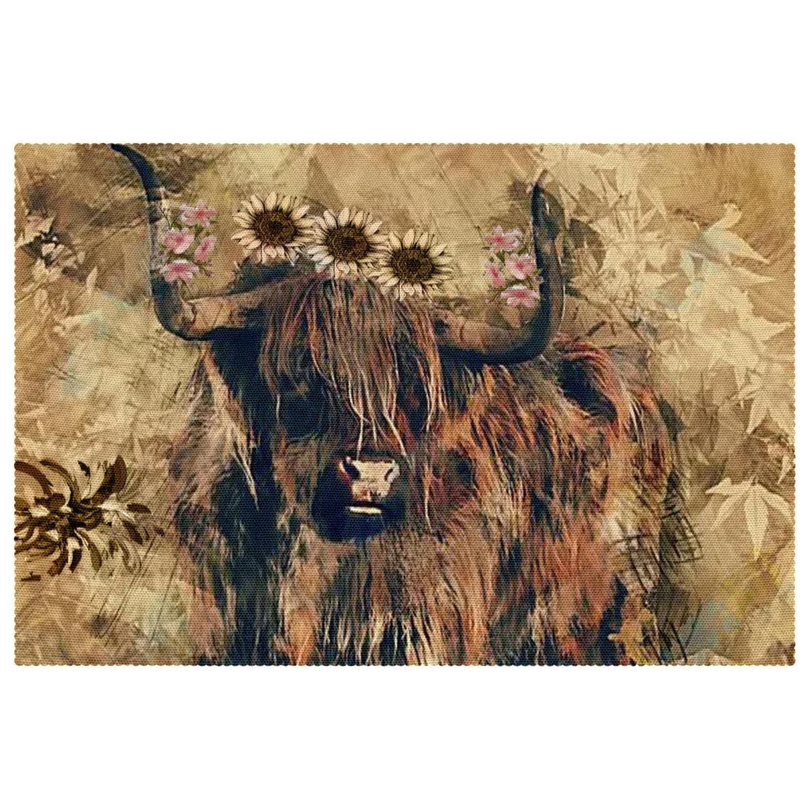 Dessous de table vache des highlands et tournesols lot de 6 sets de table 30x45 cm