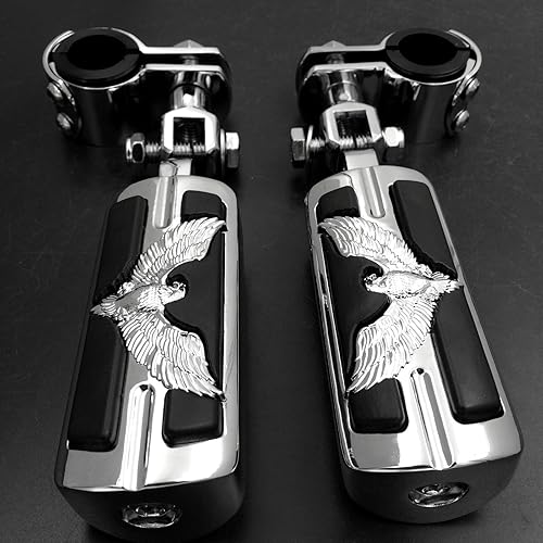 XKH - Eagle Hawk Shape 1" 1-1/4" Highway Stiletto 4475 Pinzas de pie compatibles con Honda GoldWing GL1800 1500 1100 1200 Cuerpo cromado de goma
