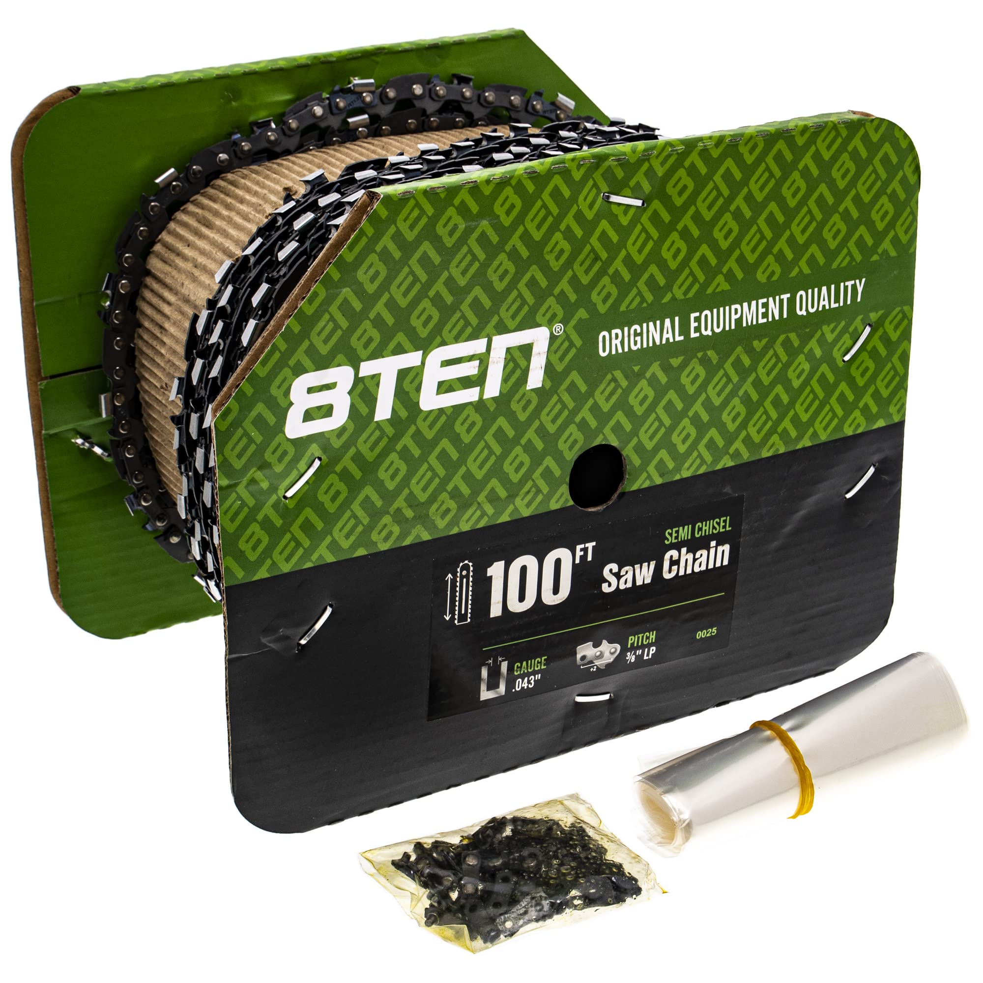 8TEN Chainsaw Chain Bulk Reel Semi Chisel 100 Foot .043 Gauge 3/8 Pitch Low Profile