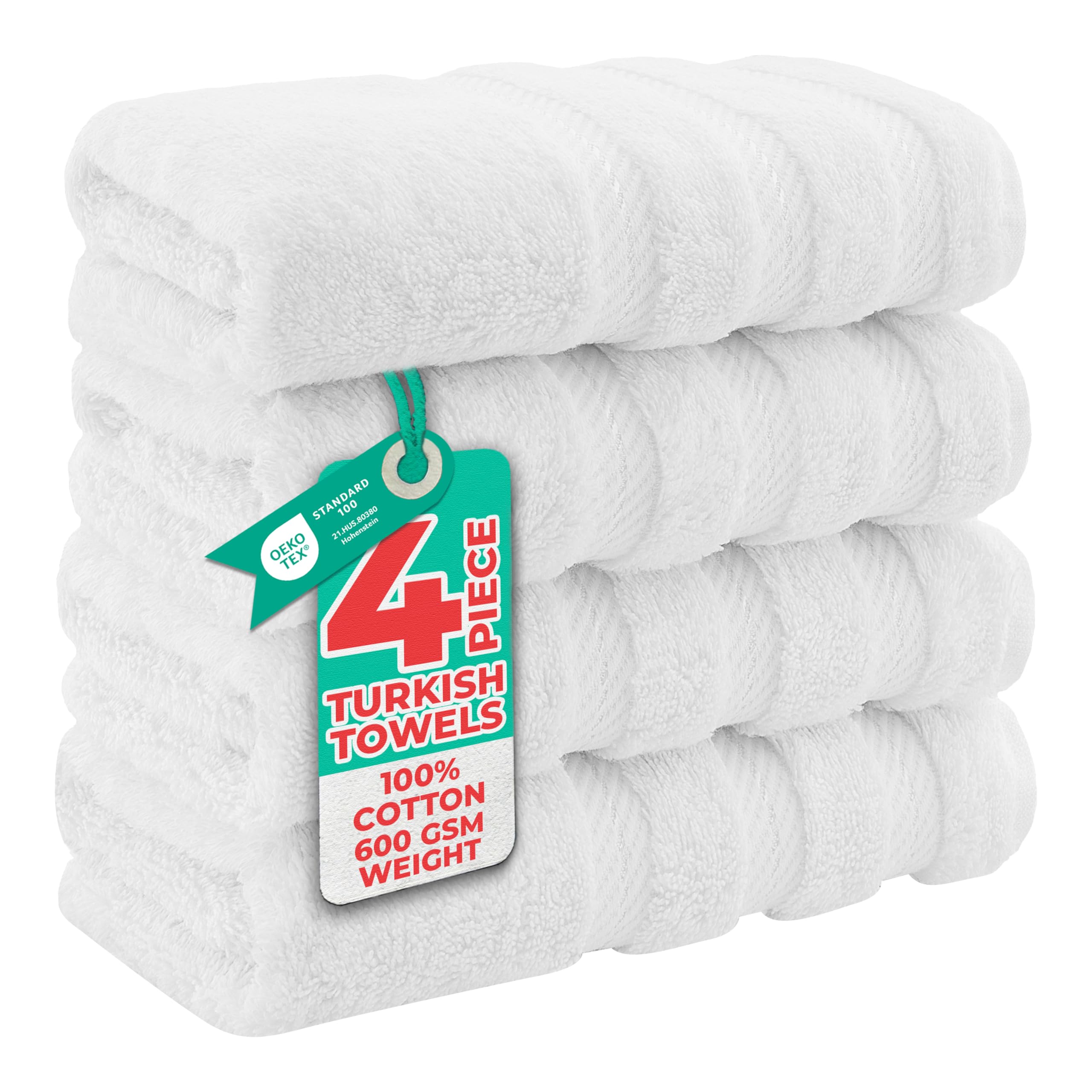 Luxury Hand Towels for Bathroom, 100% Cotton Turkish 4 Piece Hand Towel Set, 600 GSM Hand Face Towels for Kitchen, White Hand Towels