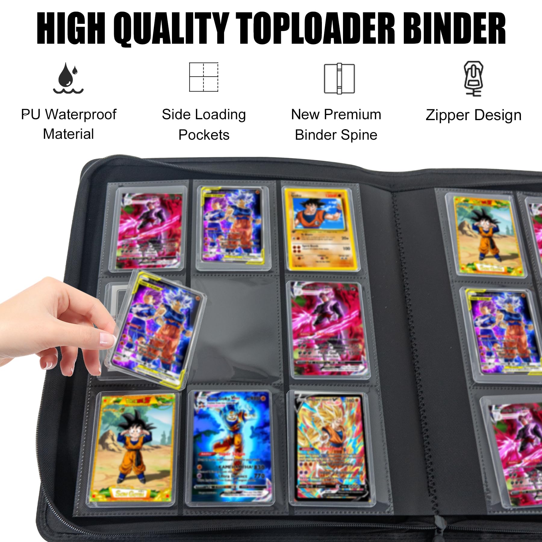 Amazon.com: Toploader Binder for Dragon Ball Cards,Holds 288  Toploaders,9-Pocket Ringless Double-Sided Pockets for Dragon Ball Cards,Waterproof  Top Loader Card Storage for Anime Cards : Toys & Games