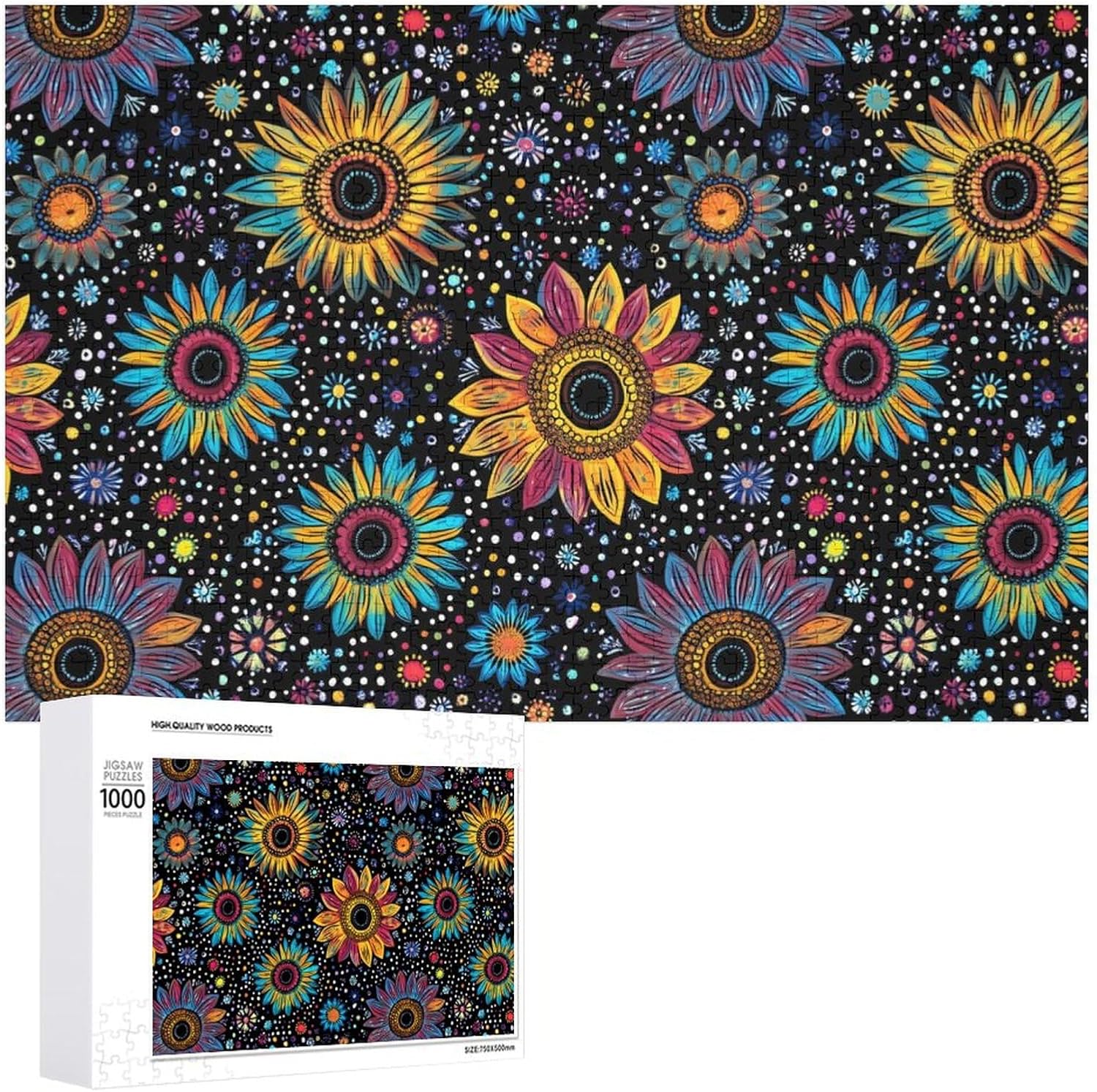 Sunflower Painting Wood Puzzle Challenging Jigsaw Puzzles for Women Men