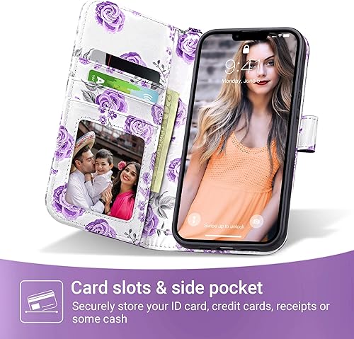 Miniatura 2 de ULAK Compatible con iPhone 14 Estuche tipo cartera para mujeres, cubierta tipo cartera de PU de primera calidad con soporte para tarjetas, estuche