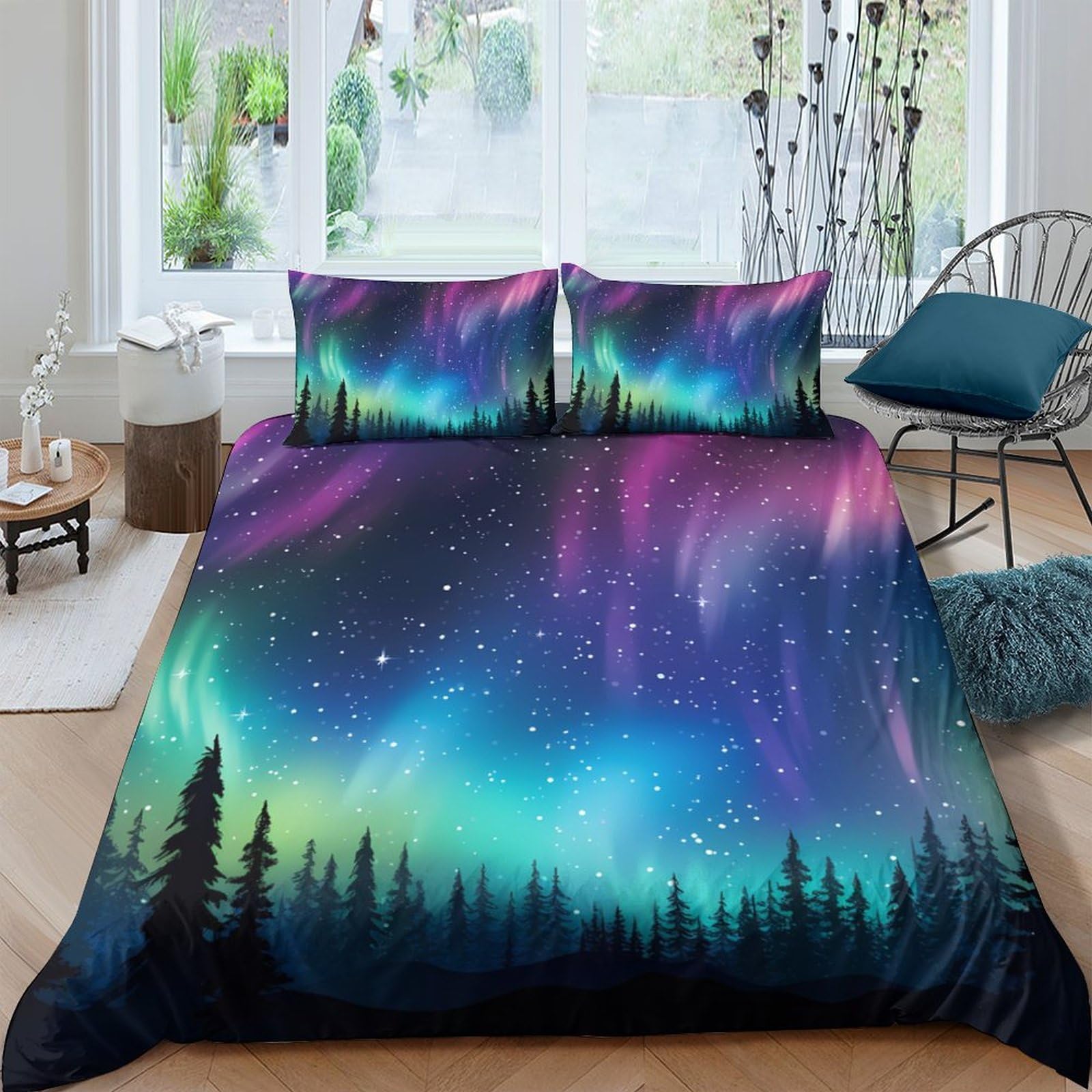 Ctjqhvkz Style-7 3D Printed Aurora Borealis Fitted Sheet Microfiber Soft Breathable Cosmic Nebula Bed Cover For Bedroom Guest Room Decor Single（135X200cm）