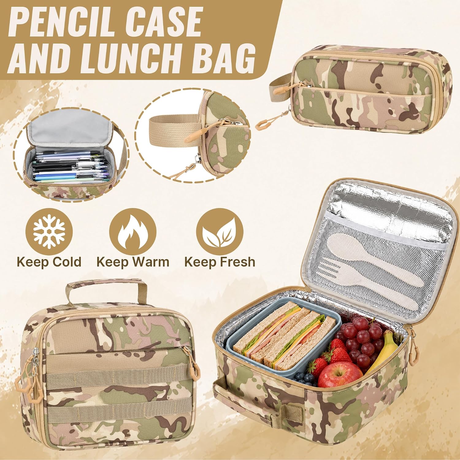 Boys Backpack with Lunch Box, 4 PCS Camo School Bookbag for Boys | Large Capacity Elementary Backpack, Back to School Backpack for Kids, Boys & Teens thumbnail