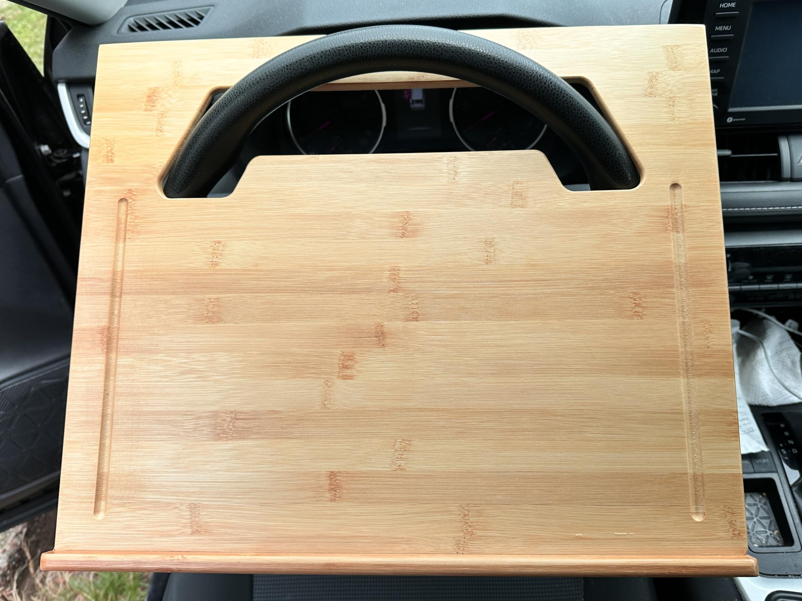 Wheel desk Laptop, Notebook Size (17" x 14 ¾” x 0.4") Motor Vehicle Desk -SUV & Car Writing Surface, Steering Wheel Laptop Computer Stands -Minivan Desk, Automobile The Real Bamboo, Handmade