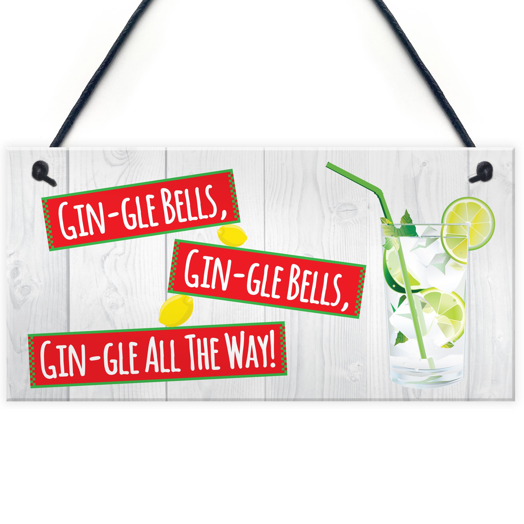 Red Ocean Gin-gle Bells Funny Alcohol Christmas Gin Tonic Gift Hanging Plaque Drink Sign