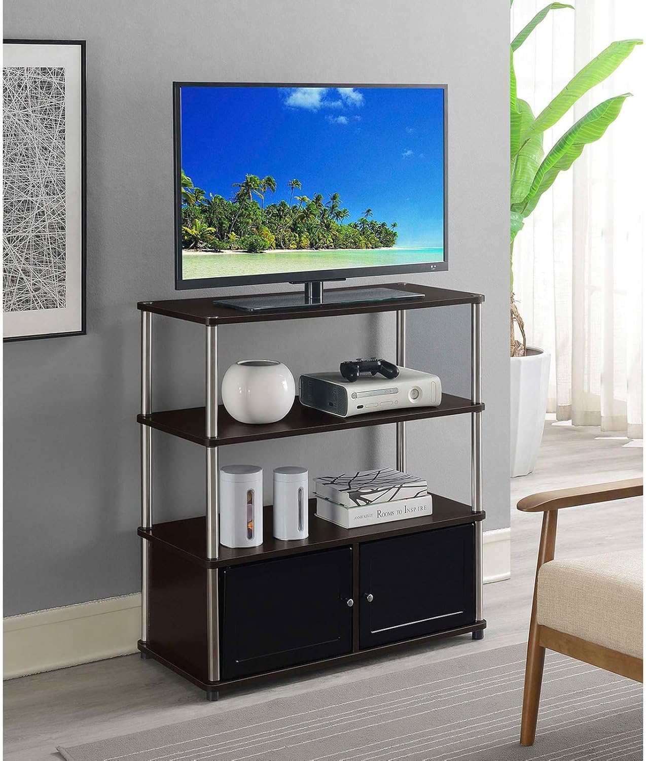 Convenience Concepts Designs2Go Highboy TV Stand with Storage Cabinets and Shelves for TVs up to 40 Inches, Espresso