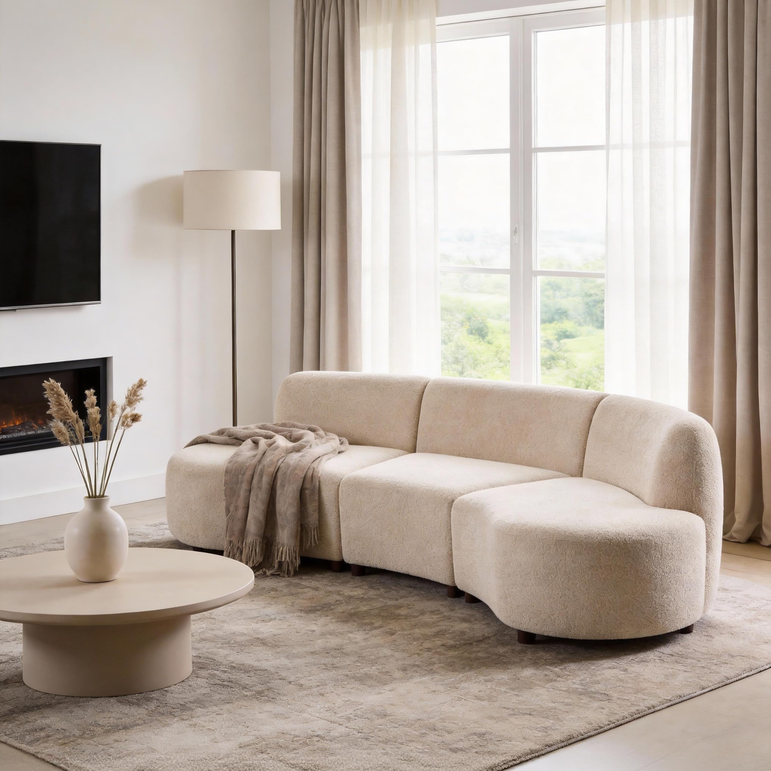 Christopher Knight Home Xata 100.75" Boucle Upholstered Sectional Sofa, Armless 3-Seater Home Sofa Living Room, Sturdy Wooden Frame Couches with