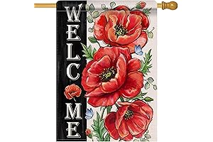 Charming Welcome Spring Poppy House Flag: Festive Floral Décor for Your Outdoors