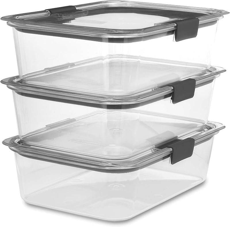 Brilliance Contenedor de almacenamiento de alimentos, grande, 9,6 tazas, transparente, paquete de 3