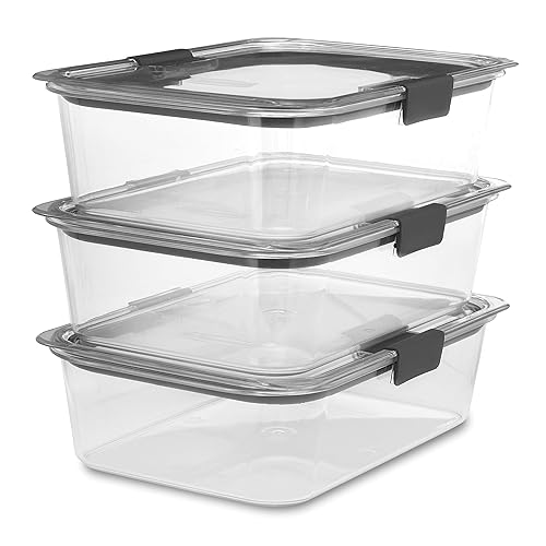 Brilliance Food Storage Container, Large, 9.6 Cup, Clear, 3 Pack