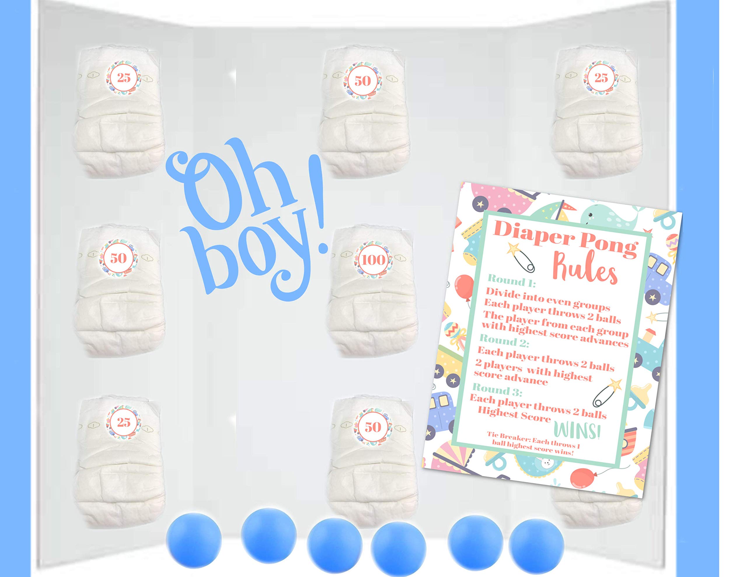 Baby Shower Games Baby Shower Pong Diaper Pong with Colored Ping Pong Balls  Instruction Sheet Ping Pong Balls Diapers and Game Points Stickers Blue:  Buy Online at Best Price in UAE -