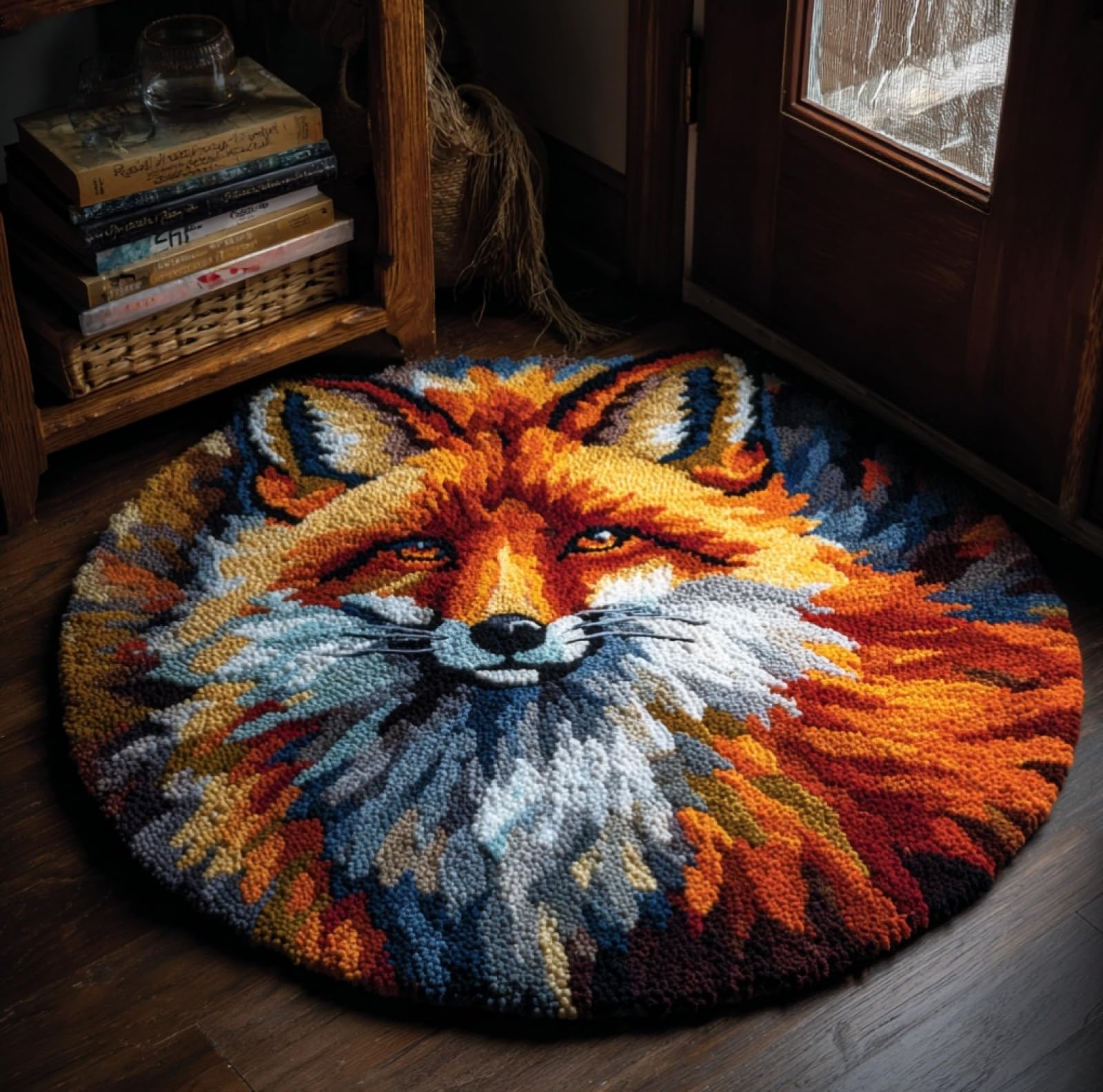 WallustrioaW Latch Hook Rug Kits for Adults Kids,Animal Fox,Latch Hook Cushion Kits,DIY Yarn Cushion Crochet for Home Decoration,50x50cm