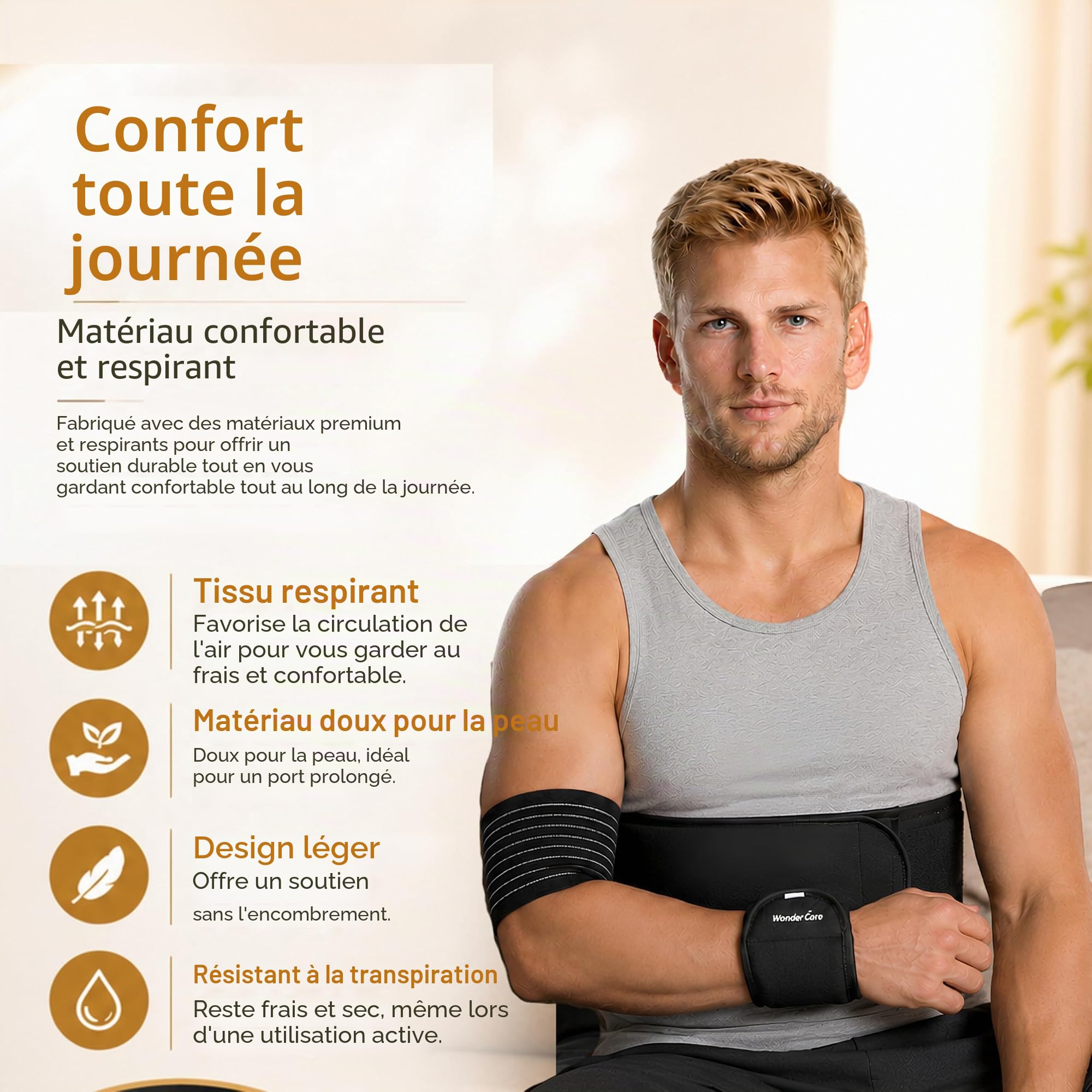 Wonder Care Immobilisateur d'épaule gauche droite Orthèse de bras Luxation osseuse Subluxation Support d'épaule Orthèse de compression Chirurgie de la coiffe des rotateurs Noir Taille 3