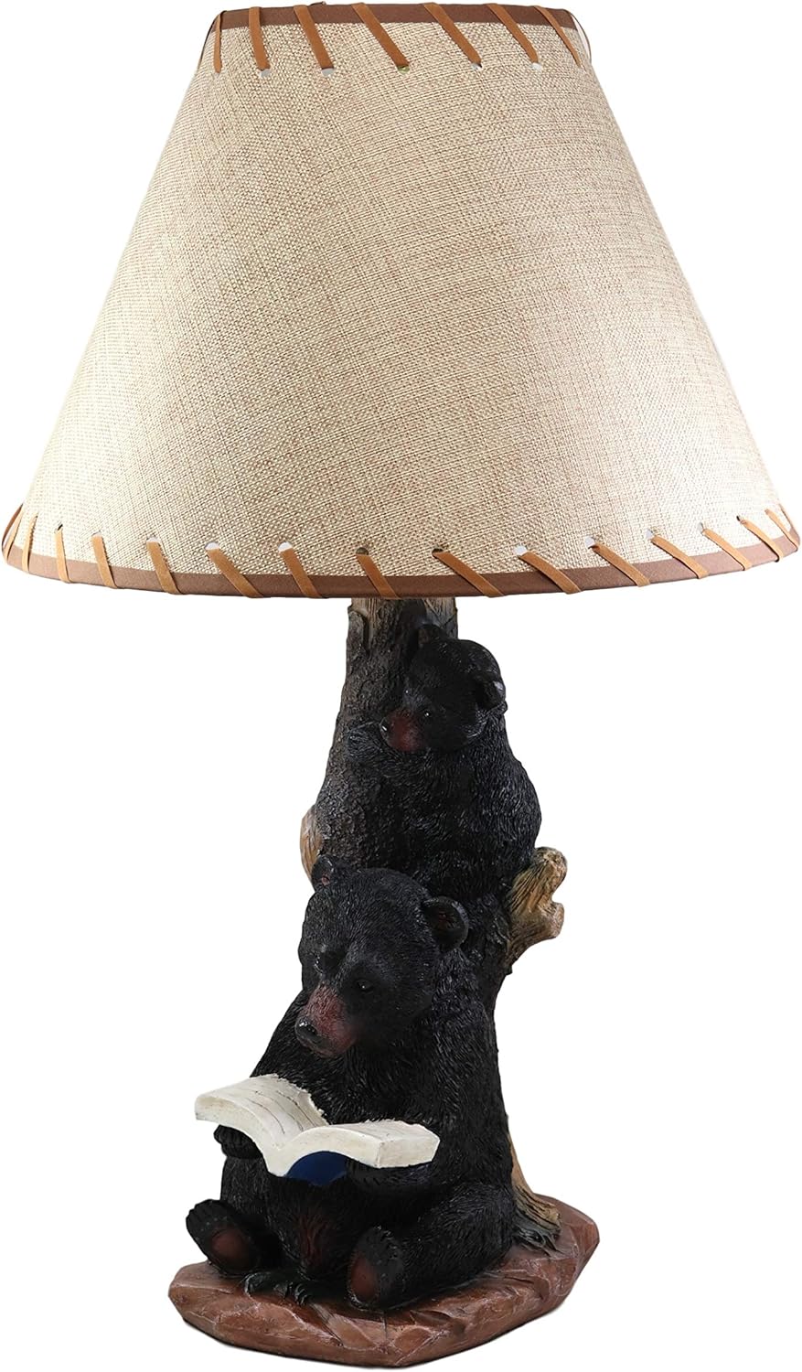 Ebros Story Time Fable Mother Bear Reading Book to Her Cub by Tree Branch Outpost Table Lamp Statue with Burlap Shade 23"High Wildlife Rustic Cabin Lodge Decor Forest Bears Family Desktop Lamps