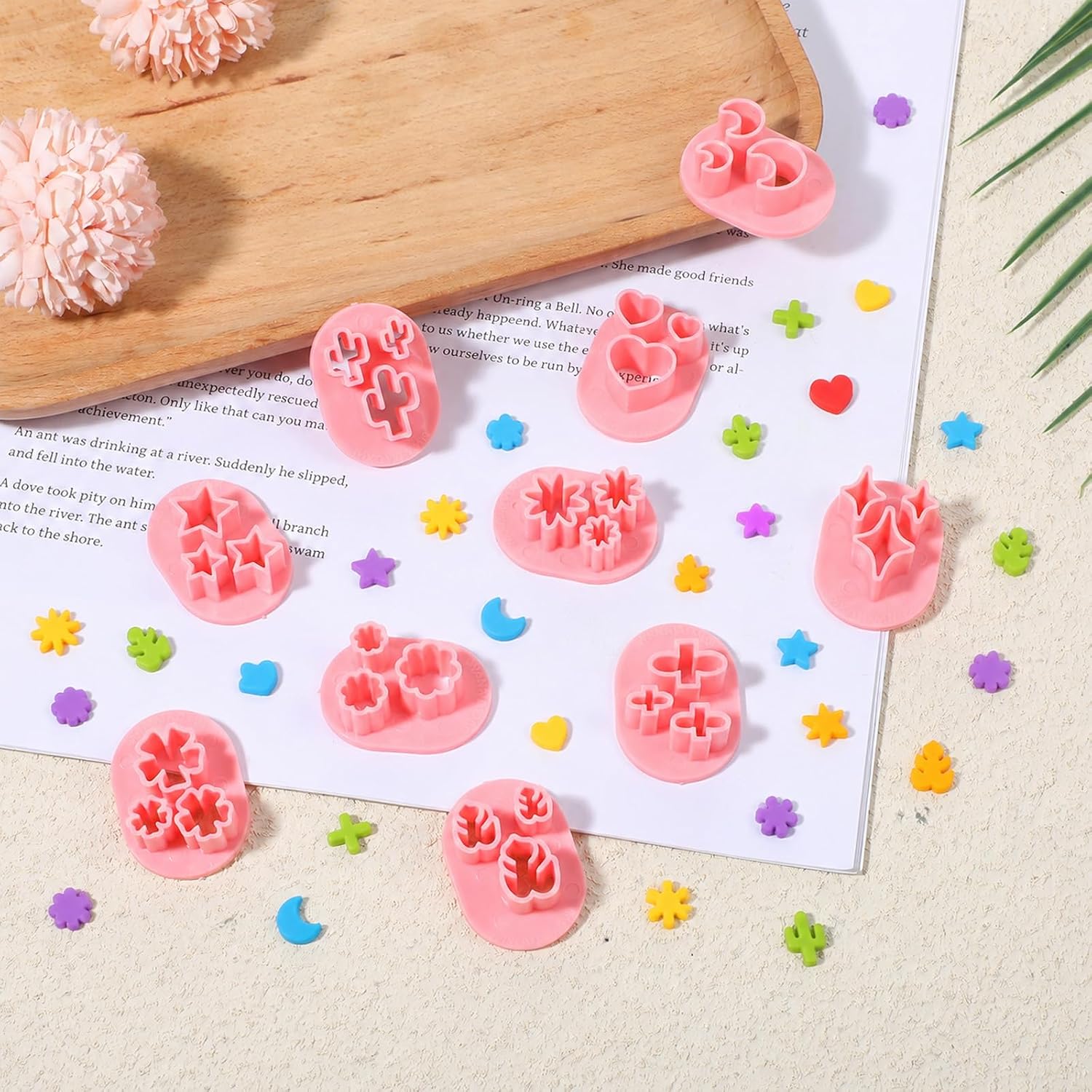 10 PCS Polymer Clay Cutter, Flower Leaf Shape Mini Polymer Clay Molds for Earrings Making 10 Shapes Heart Star Moon Flower Leaf Cactus