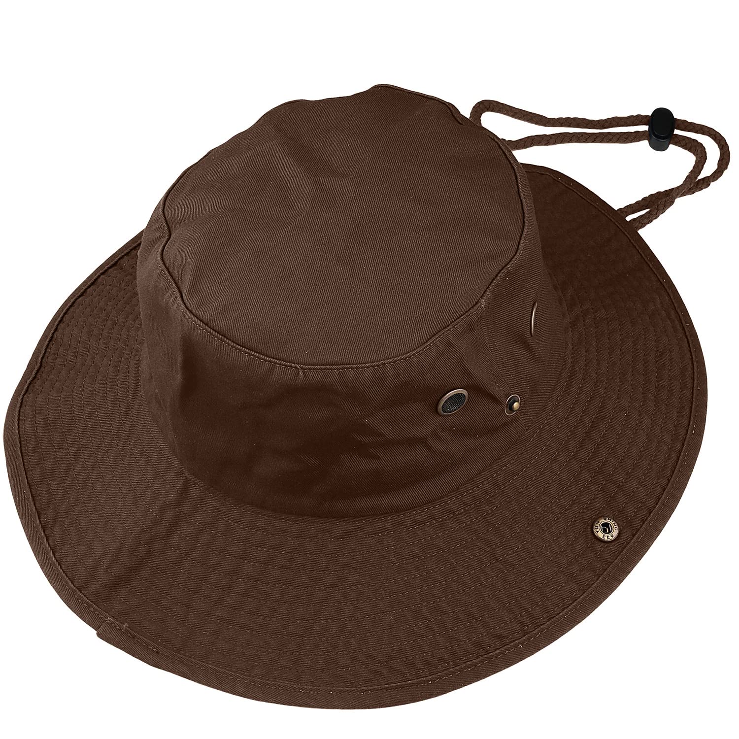 Sombrero de ala ancha para senderismo, pesca, safari, boonie, 100% algodón, protección solar UV para hombres y mujeres, actividades al aire libre, Marrón oscuro, S/M