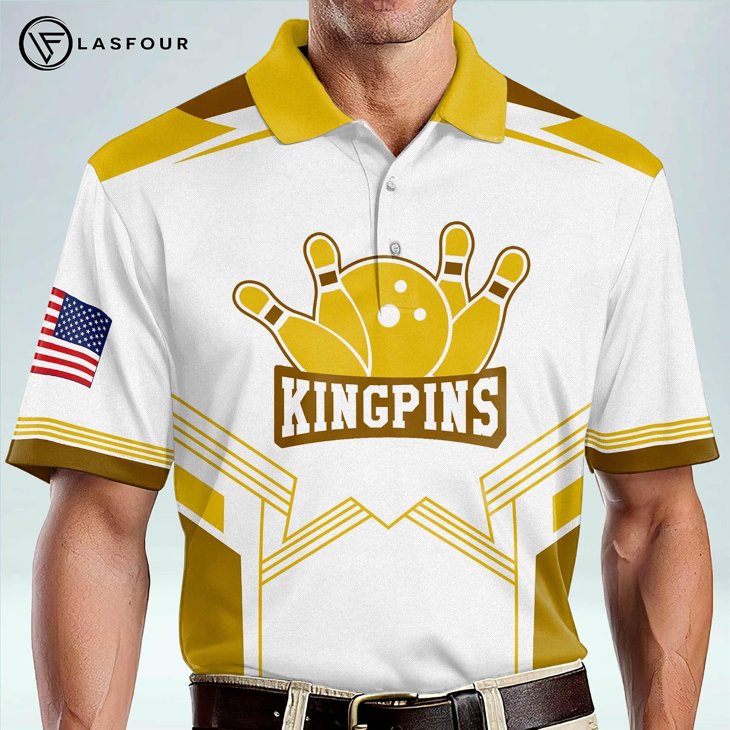 LASFOUR Custom Bowling Shirts with Names, Yellow Bowling Shirt, Bowling Jerseys for Men Short Sleeve, Bowling Team Shirt for Men and Women (Yellow)