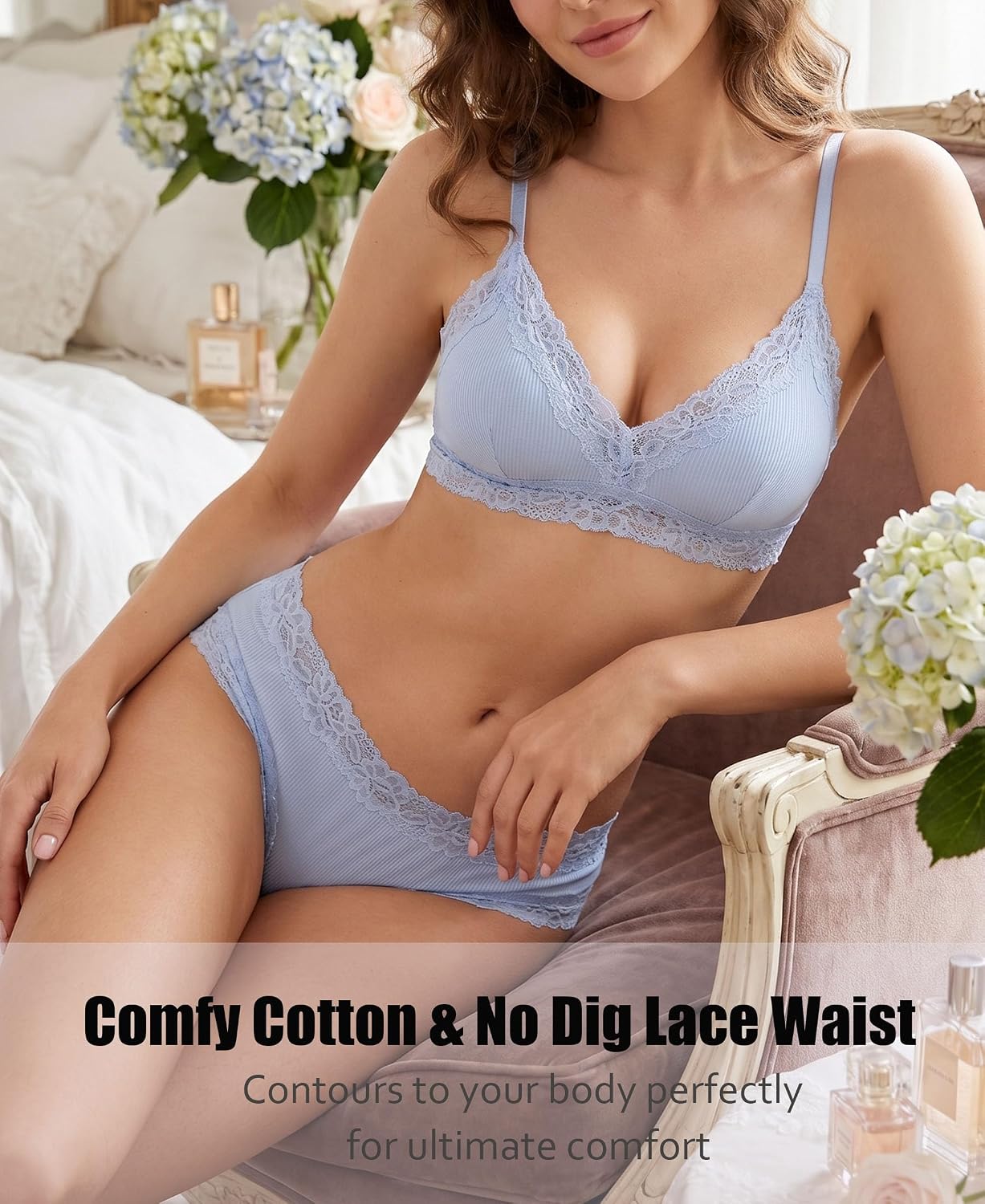 Knowyou Cotton Underwear for Women No Roll Soft Panties No Dig Lace Waist Hipster Breathable Cheeky Lingerie for Women image 3