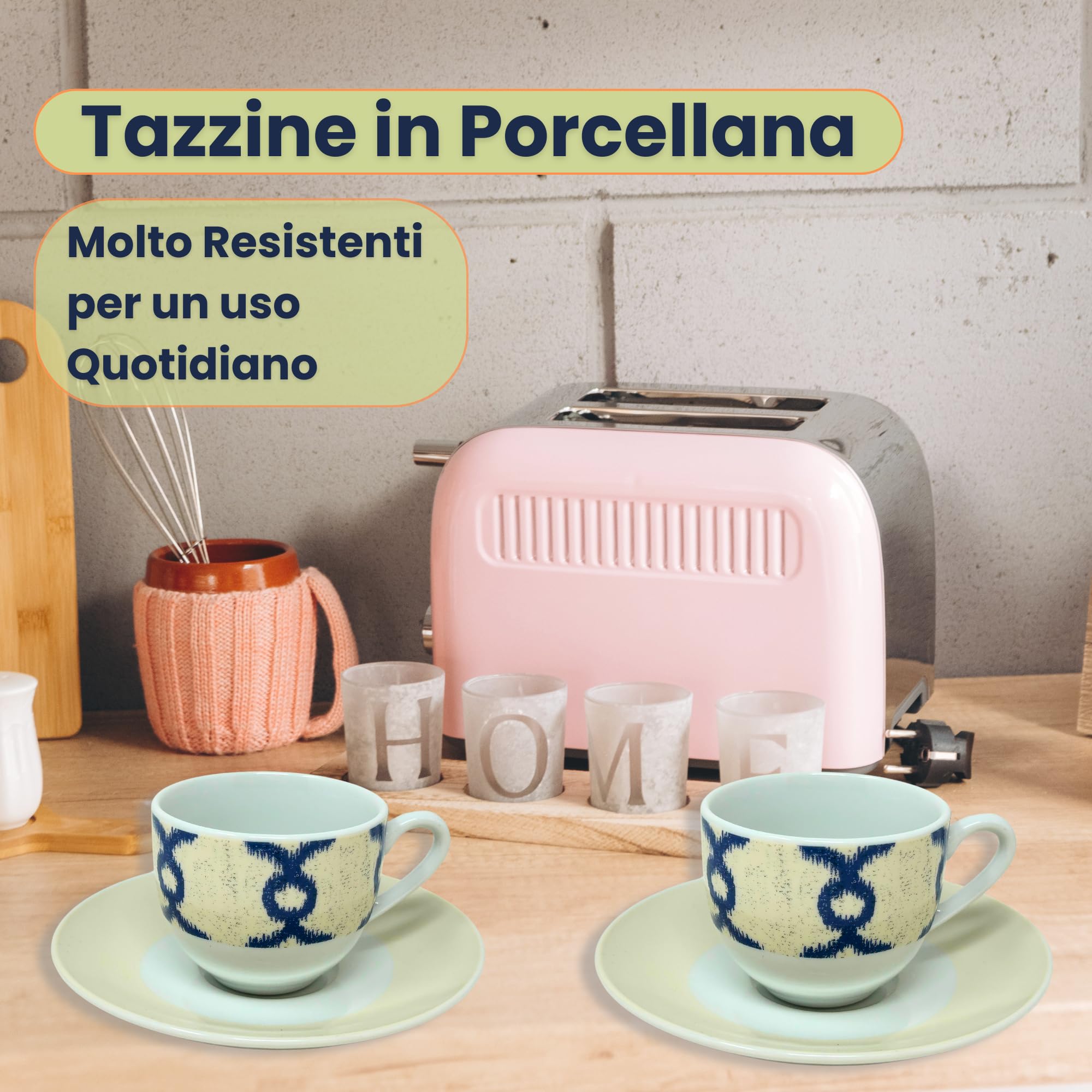 Set 6 Tazzine Da Caffè Con Piattino In Ceramica E Stand In Metallo 14x13x28 Cm - 6