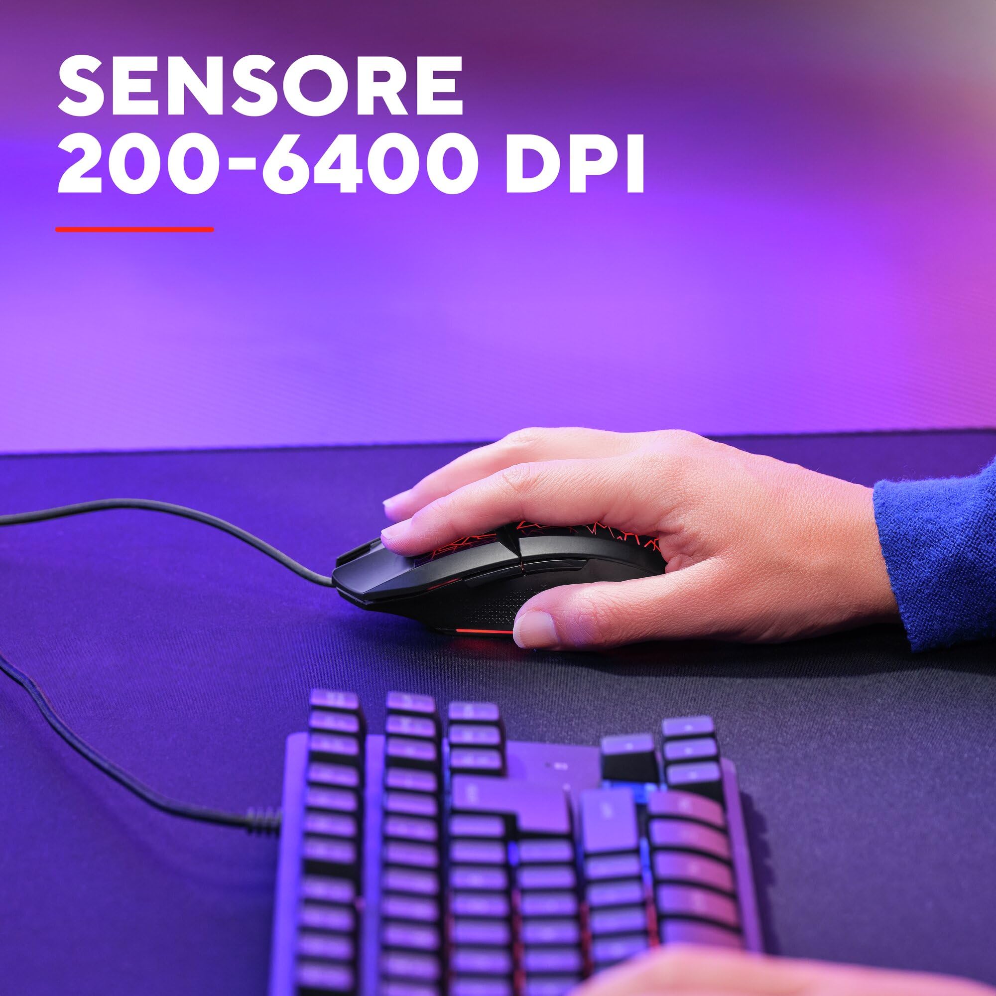 GXTrust 1113 Vylax Mouse Gaming con Illuminazione LED Multicolore, 6 Pulsanti Programmabili, Software Incluso, 200-6400 DPI, Mouse con Filo USB 150 cm per PC Portatile Computer, Nero