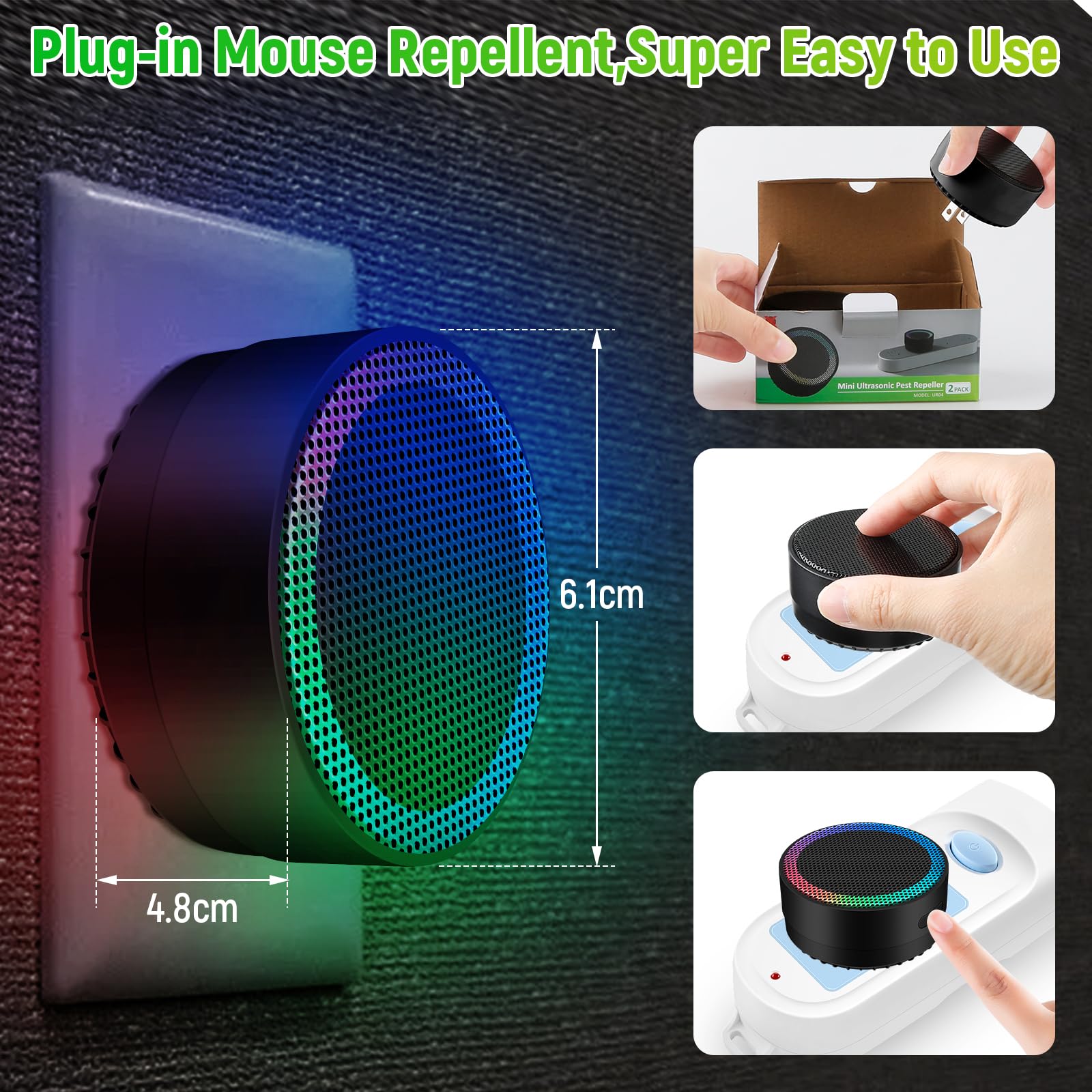 Repelente ultrasónico de control de plagas, repelente de insectos para interiores, mini dispositivo de control de plagas para casa, repelente ultrasónico para ratones, roedores, cucarachas