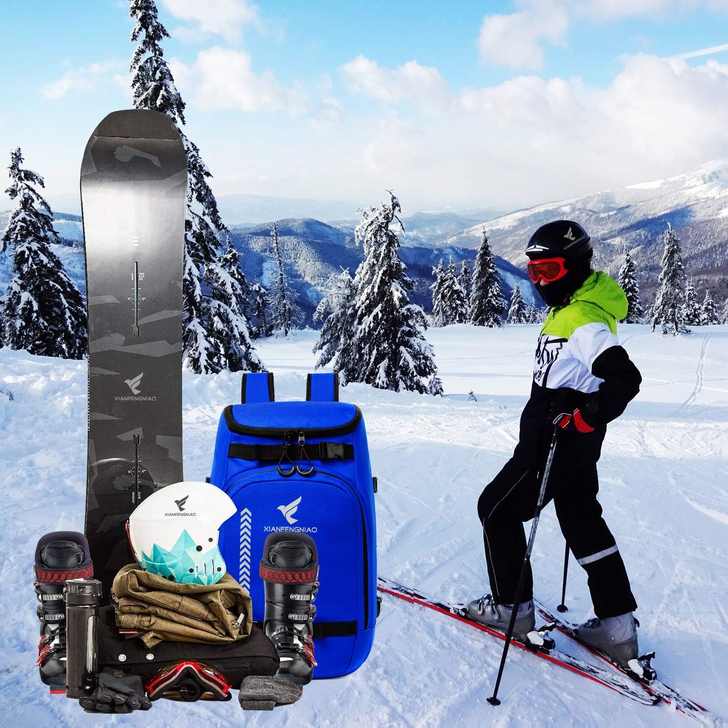 Ski Boot Bag,50L Waterproof Ski Boot Travel Backpack for Snowboard Boots, Skiing Helmet, Goggles, Gloves, Skis, Snowboard & Accessories for Men,Women and Youth