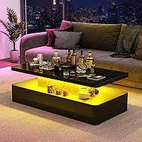Vista 9 de oneinmil Mesa de centro LED moderna, mesas de sala de estar de 40 pulgadas con luces LED de 16 colores, diseño de doble capa, elegantes mesas