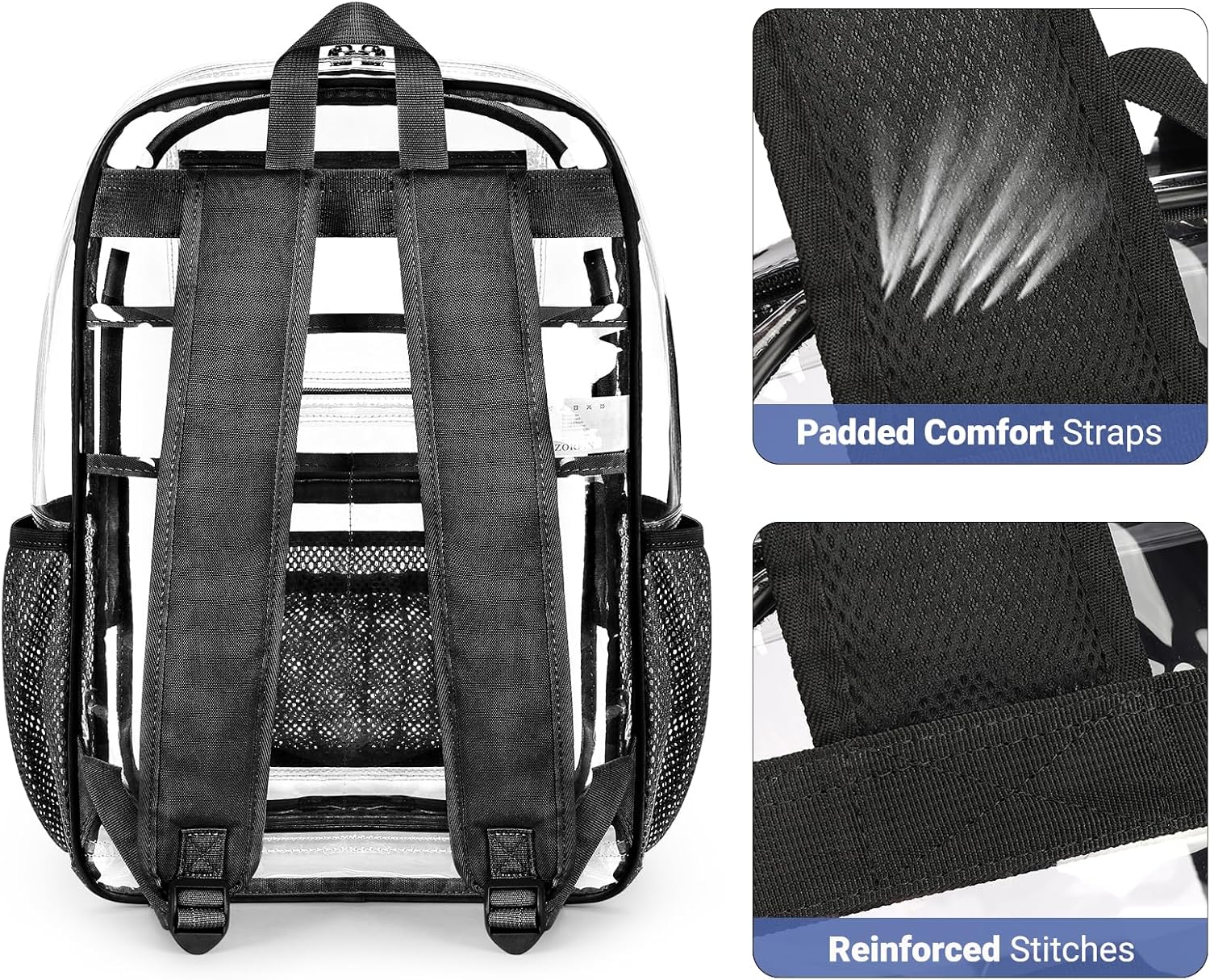 ZORFIN Large 31L Clear Backpack - Heavy-Duty Transparent Bag with Reinforced Straps for School and Work